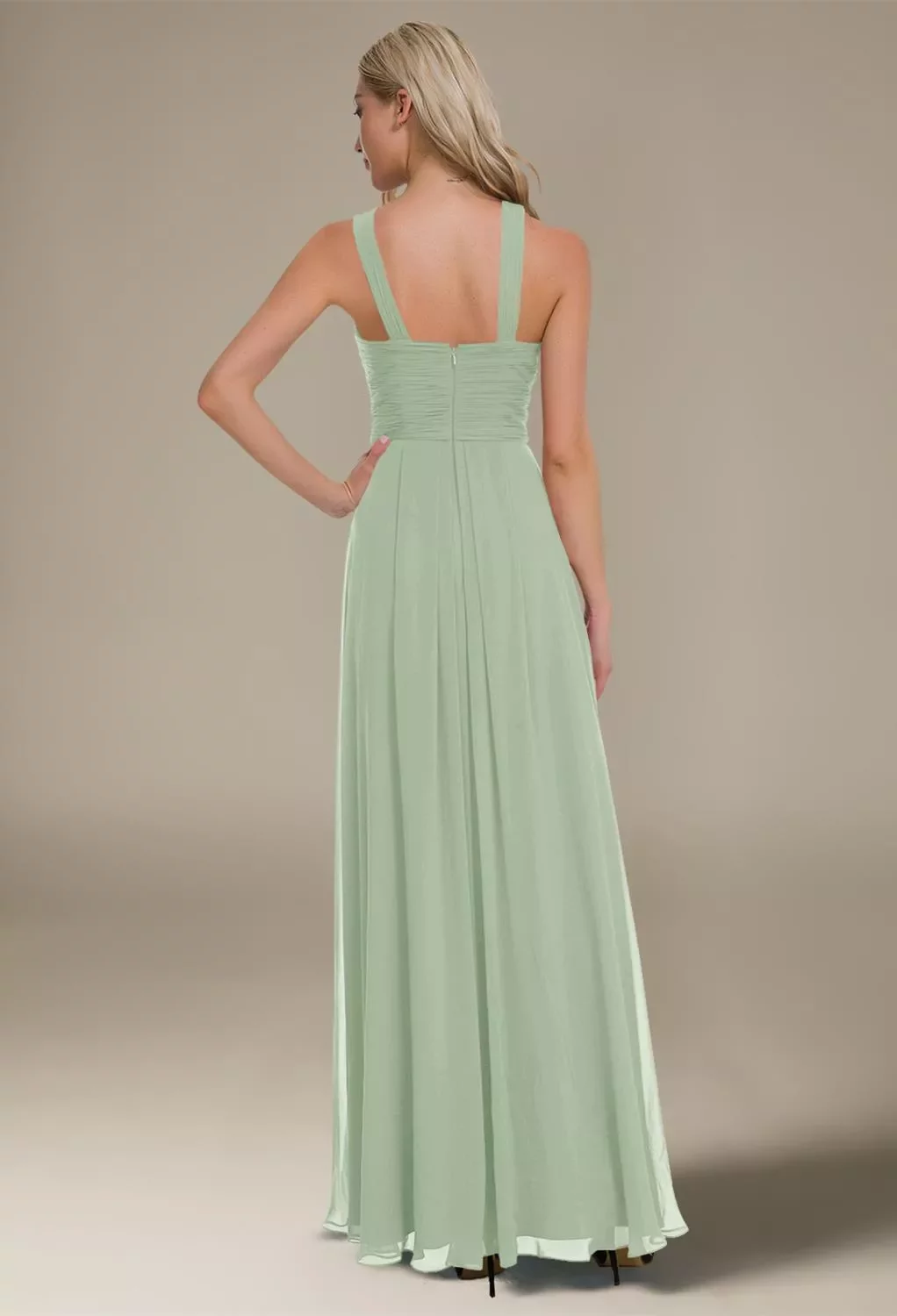 AW Vienna Dress, Sage Green Chiffon Floor Length V-Neck Bridesmaid Dresses  | AW.Bridal