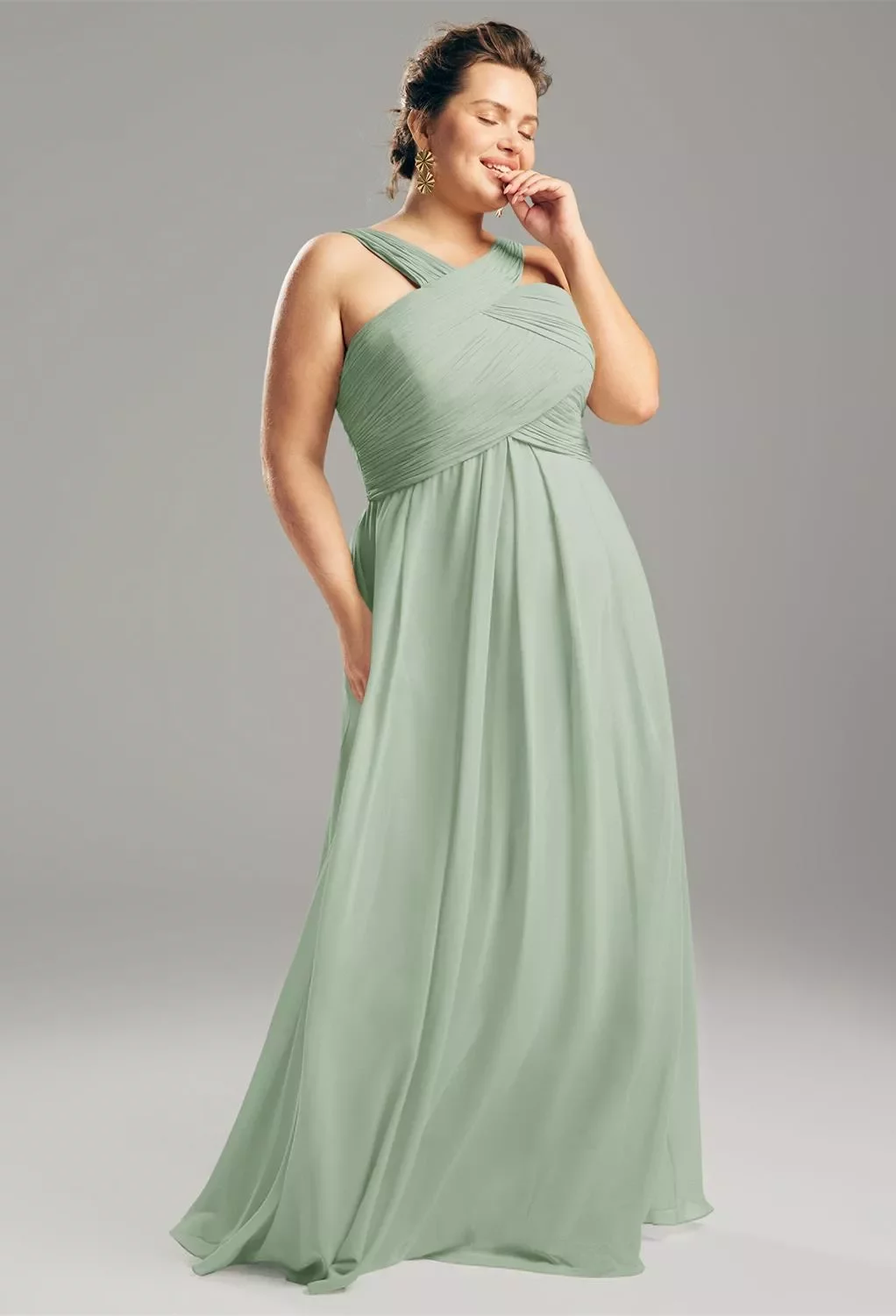 AW Vienna Dress, Sage Green Chiffon Floor Length V-Neck Bridesmaid Dresses  | AW.Bridal