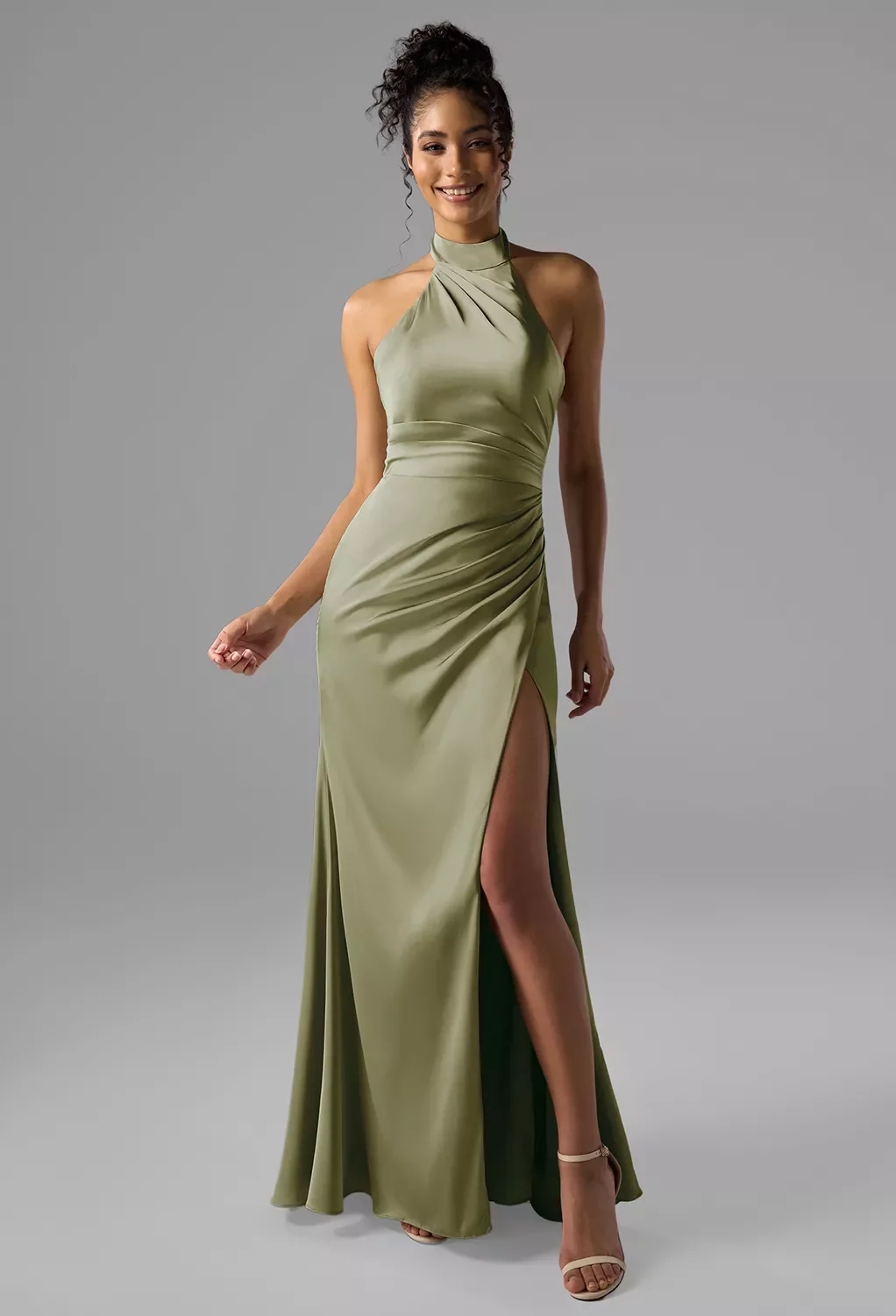 AW Aiden Dress, Mottled Moss Green Crystal Satin Satin Charmeuse Floor Length Turtleneck Bridesmaid Dresses | AW.Bridal AW Aiden Dress, Mottled Moss Green Crystal Satin Satin Charmeuse Floor Length Turtleneck Bridesmaid Dresses | AW.Bridal