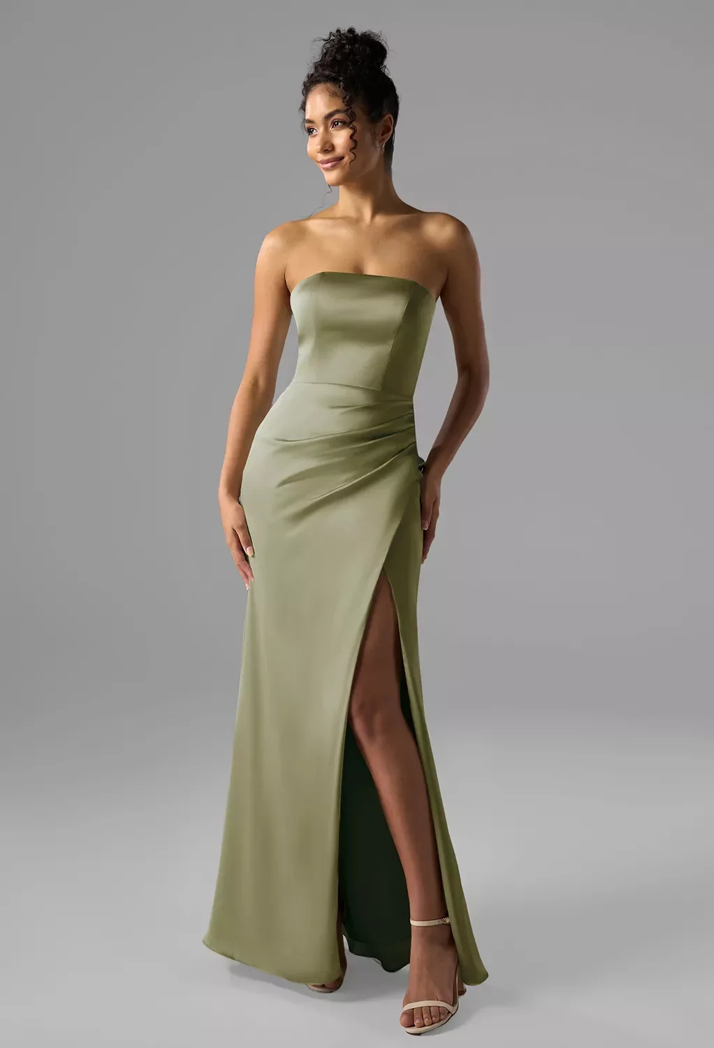 seed green dress AW.Bridal Mermaid Straight Neckline Floor Length Sleeveless Strapless Satin Ruching Split Long Bridesmaid Dresses Mineral Size 4 Women's Festival Dress