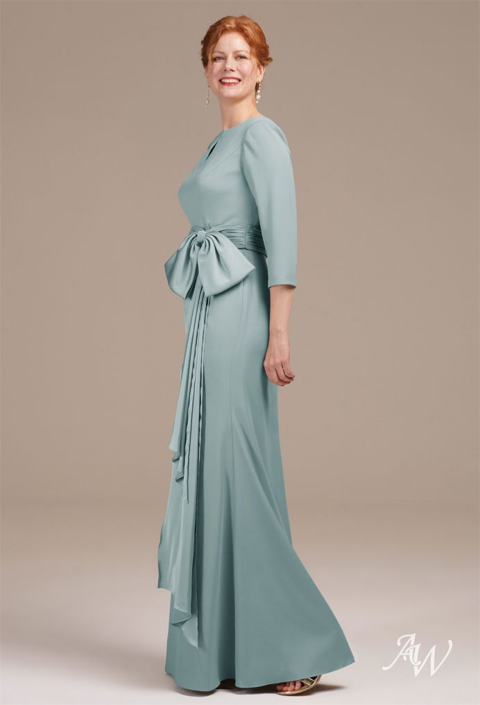 AW Jeanette Dress, Sage Green Satin Charmeuse Floor Length Bateau ...