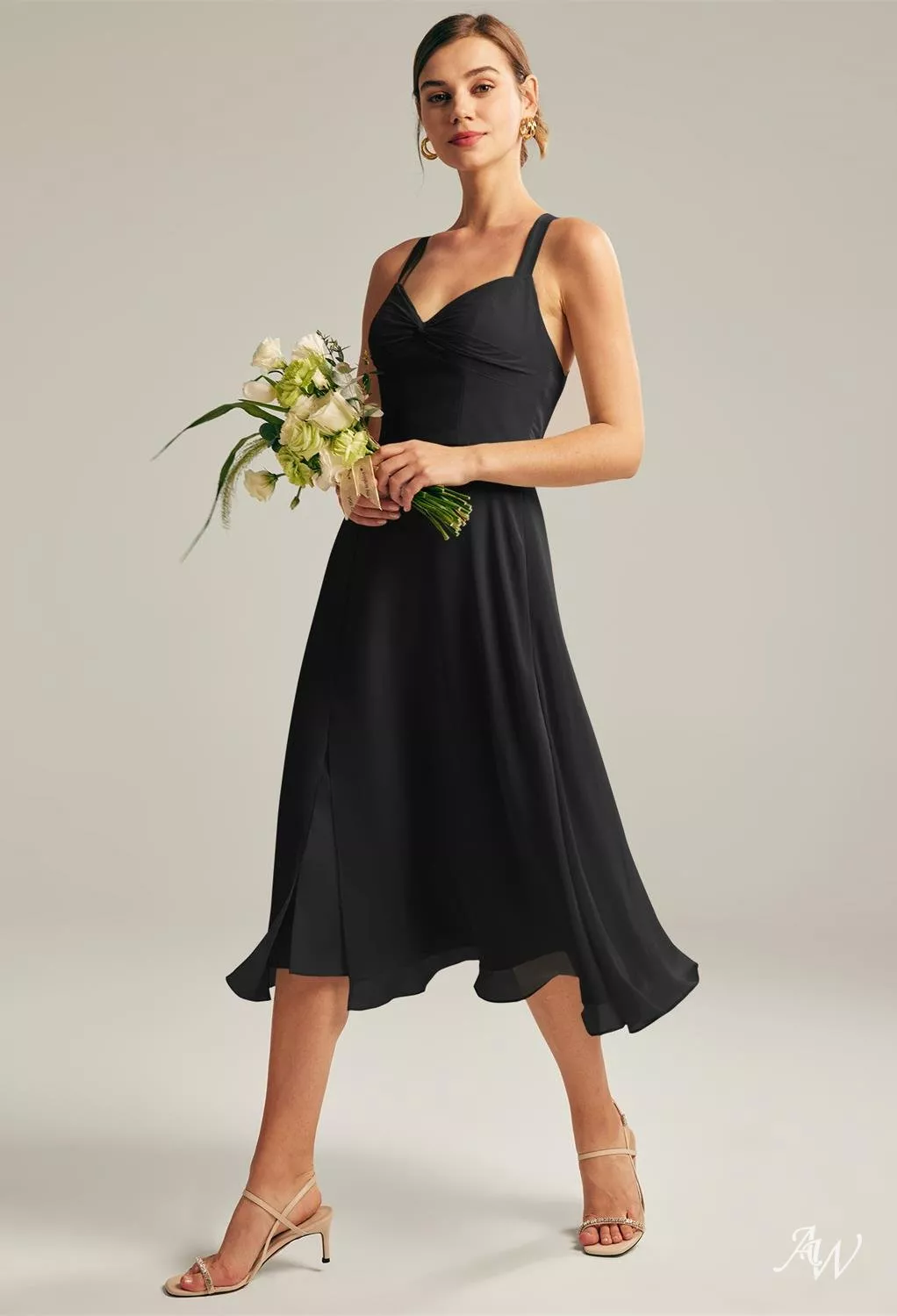 AW.Bridal A-line Sweetheart Neckline Tea Length Sleeveless Spaghetti Straps Crisscross Back Short Bridesmaid Dresses Dress Black Size 18