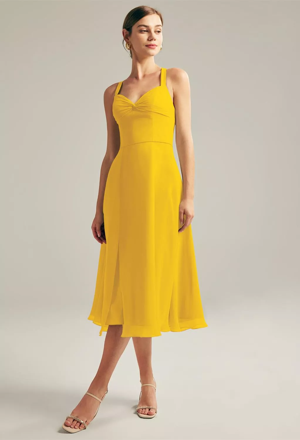 bari jay one shoulder bridesmaid dress Yellow Tiered Coen Midi Dress main image 1