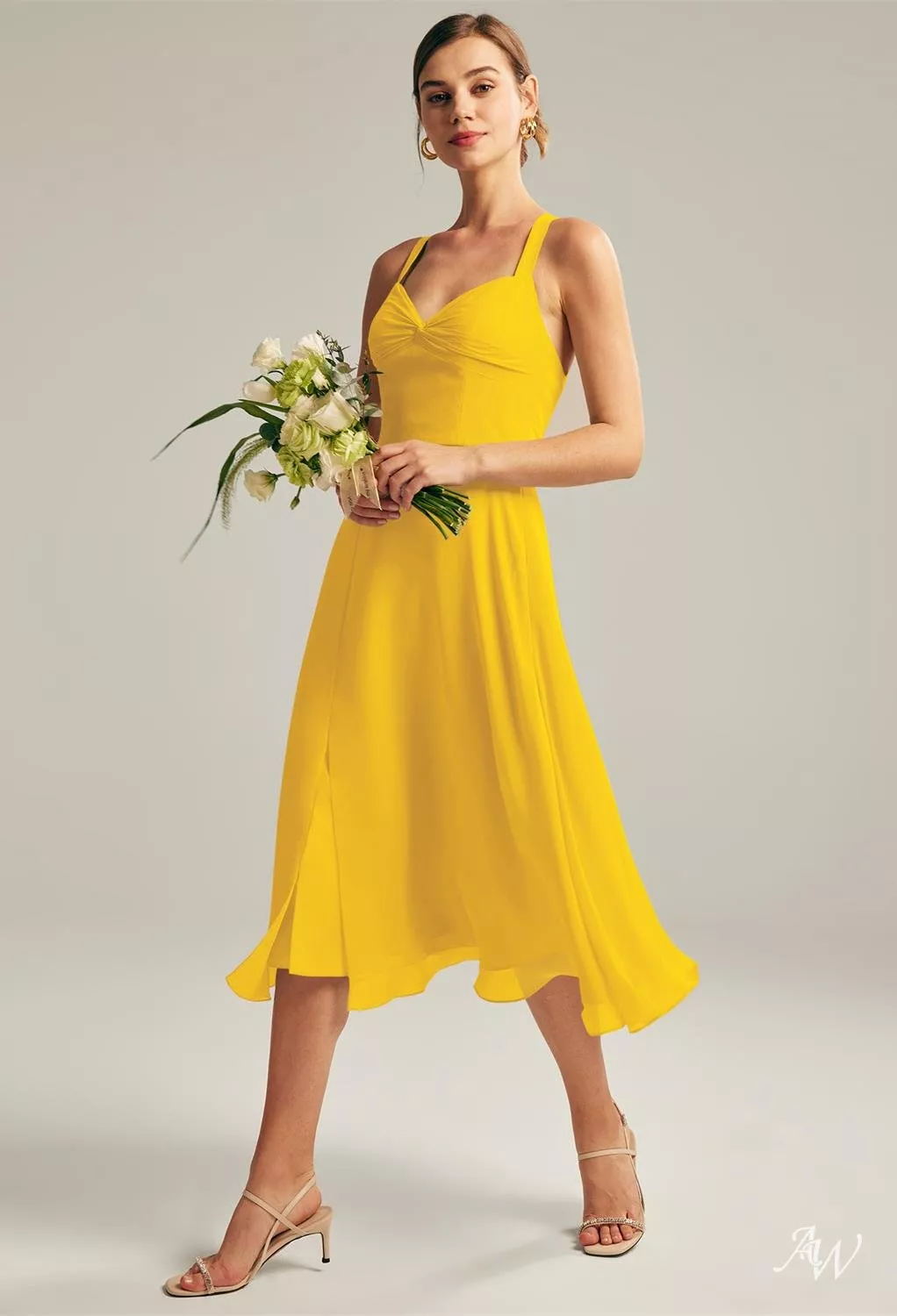 yellow tea length bridesmaid dresses Sheath Silk Satin Yellow Long Bridesmaid Dresses, Yellow / 14 / E main image 0