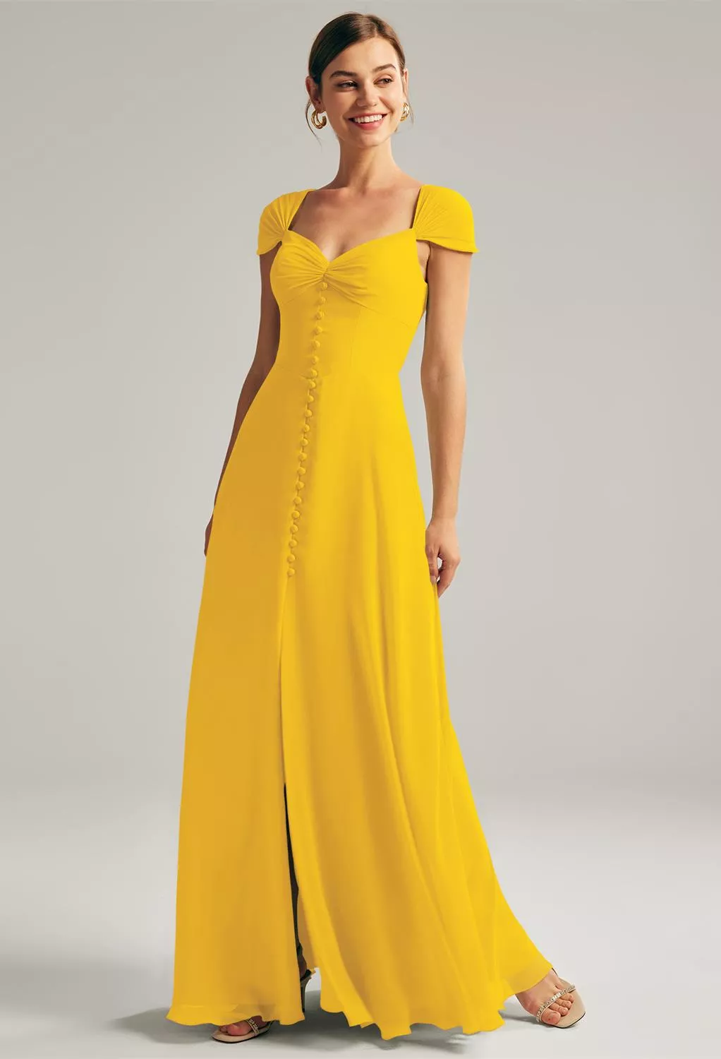 yellow dresses for weddings Bridesmaid Wedding Guest Dress with Short Sleeves – loveangeldress Get ready to turn heads and feel confident in this long formal dress Yellow Wedding Guest Dresses |