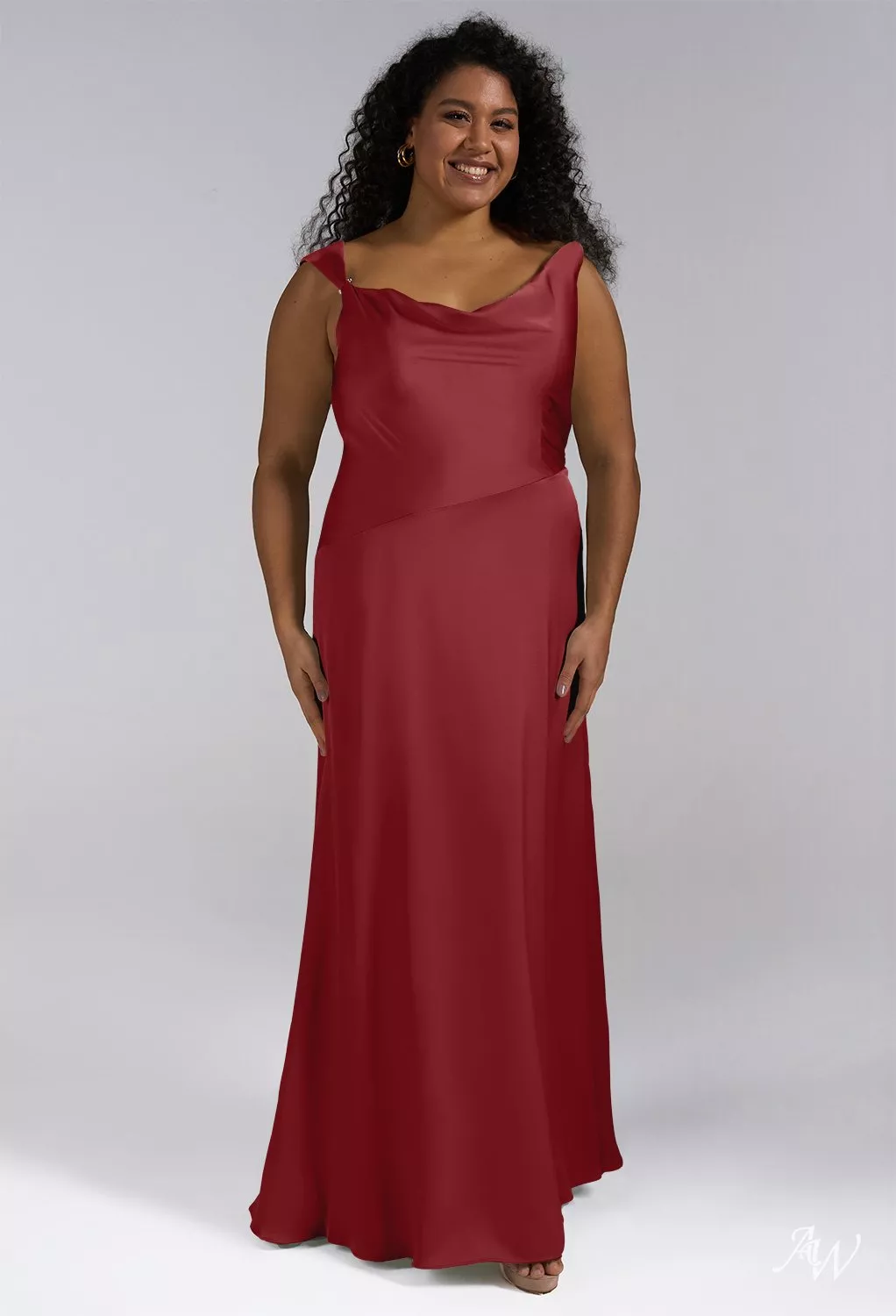 AW.Bridal Mermaid Scoop/U-Neck Floor Length Sleeveless Satin Pearls Rhinestones/Crystal Long Bridesmaid Dresses Dress Burgundy Plus Size 18