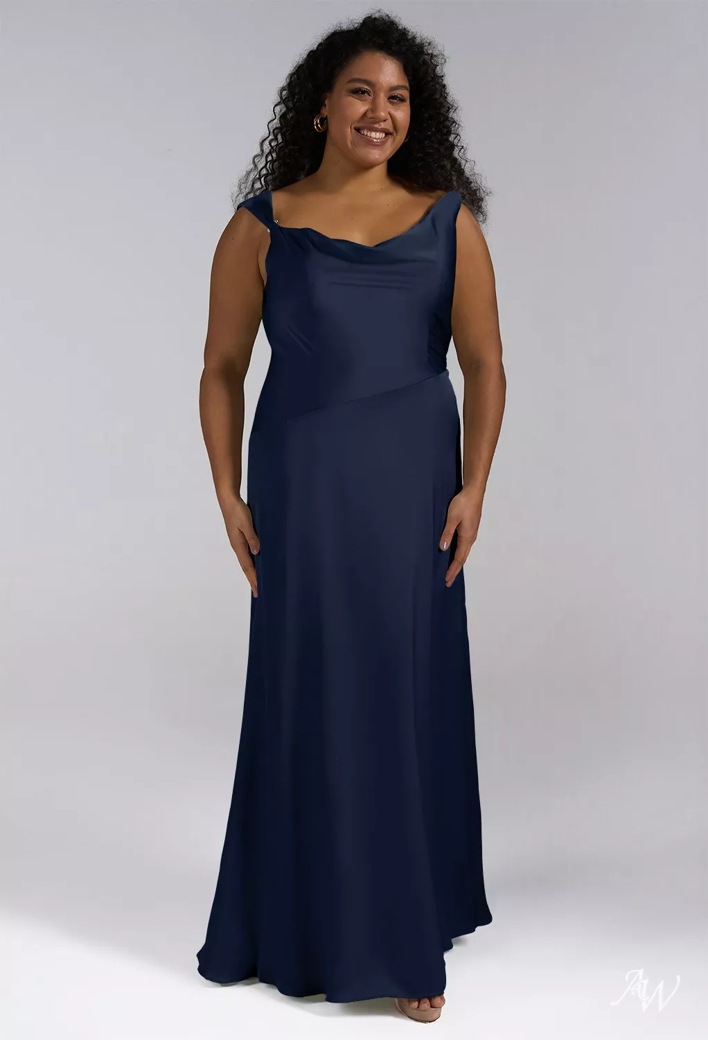 AW.Bridal Mermaid Scoop/U-Neck Floor Length Sleeveless Satin Pearls Rhinestones/Crystal Plus Size Dresses Dress Dark Navy Plus Size 18