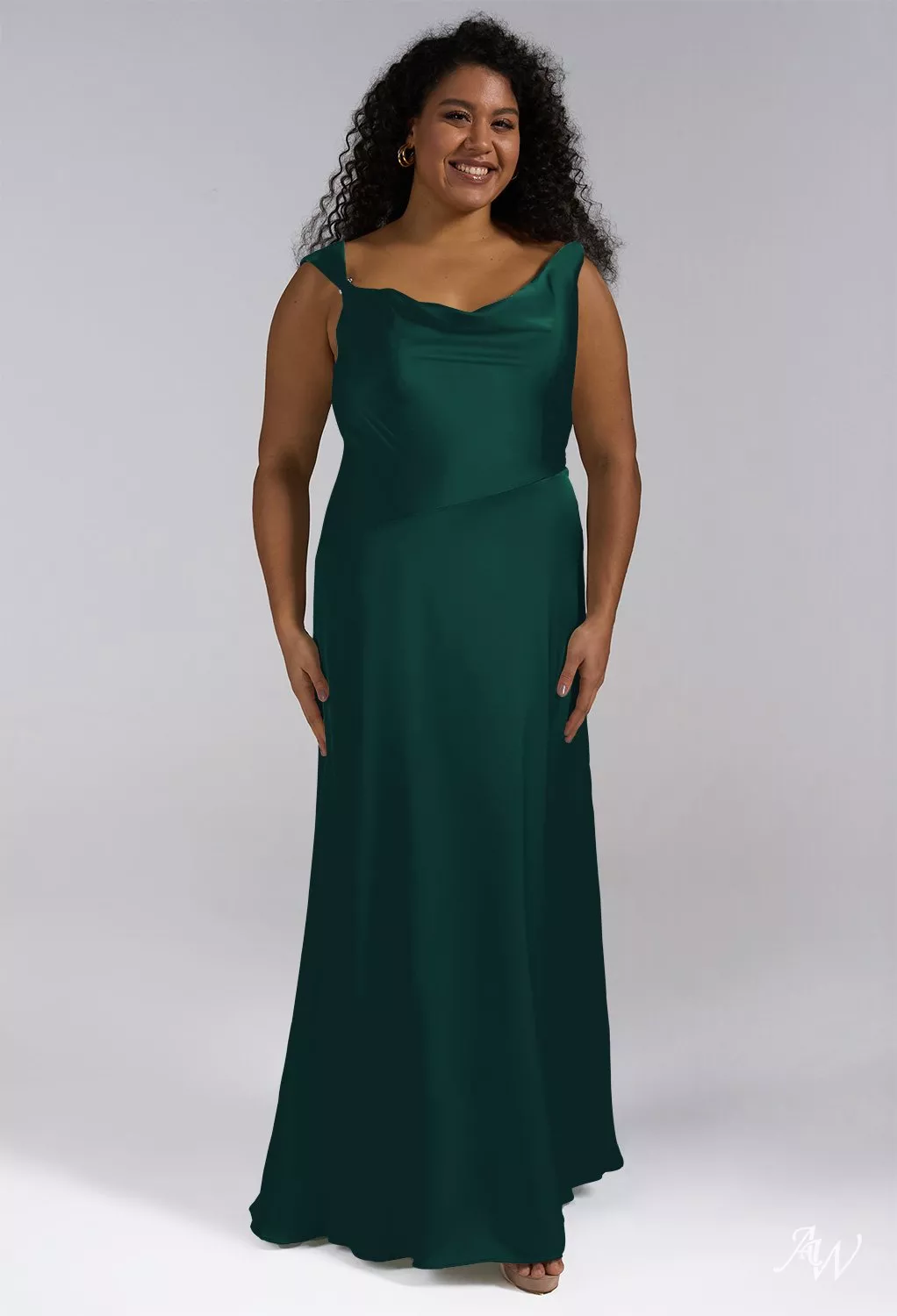 AW.Bridal Mermaid Scoop/U-Neck Floor Length Sleeveless Satin Pearls Rhinestones/Crystal Long Bridesmaid Dresses Dress Hunter Green Size 4