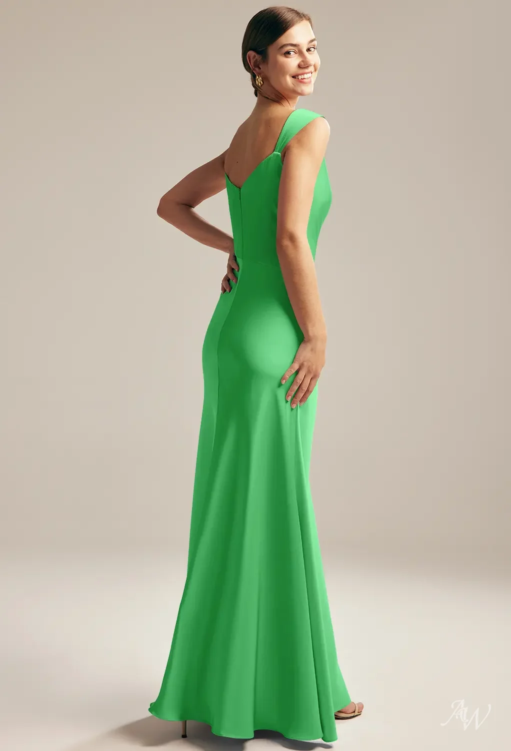AW.Bridal Mermaid Scoop/U-Neck Floor Length Sleeveless Satin Pearls Rhinestones/Crystal Long Bridesmaid Dresses Dress Jasmine Green Size 4