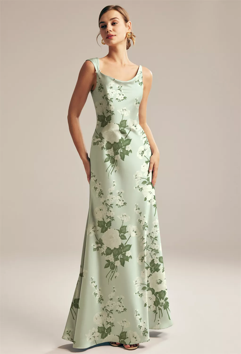 Mottled Moss Green, Green Floral, Rhinestones/Crystal Bridesmaid Dresses |  AW.Bridal