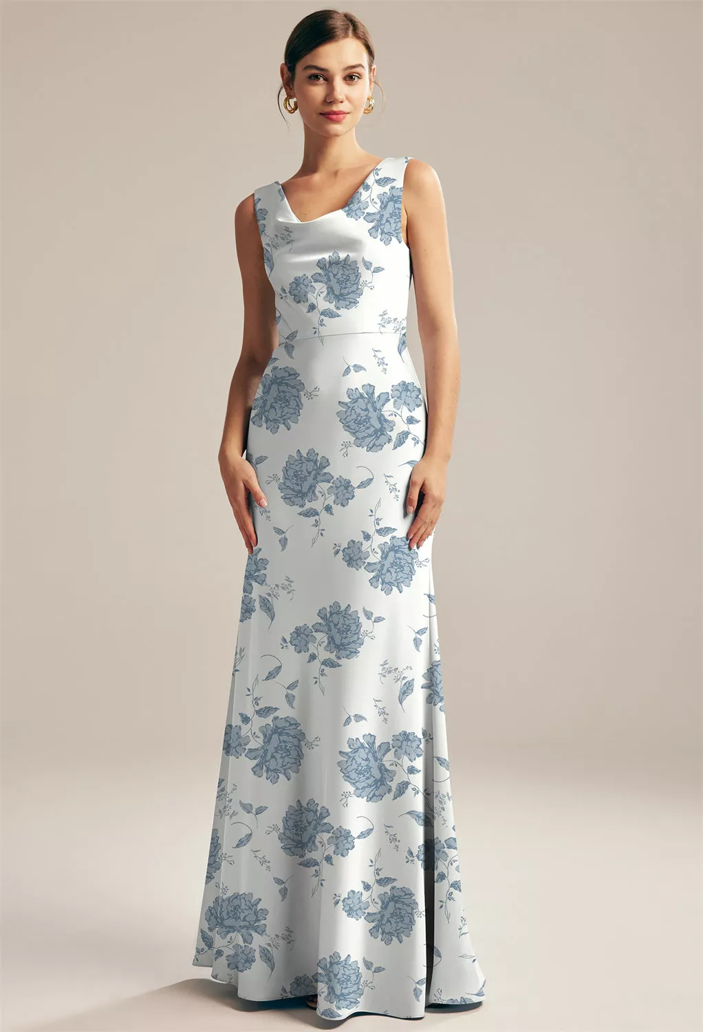 dusty blue pattern bridesmaid dress Dusty Blue Satin Bridesmaid Dress