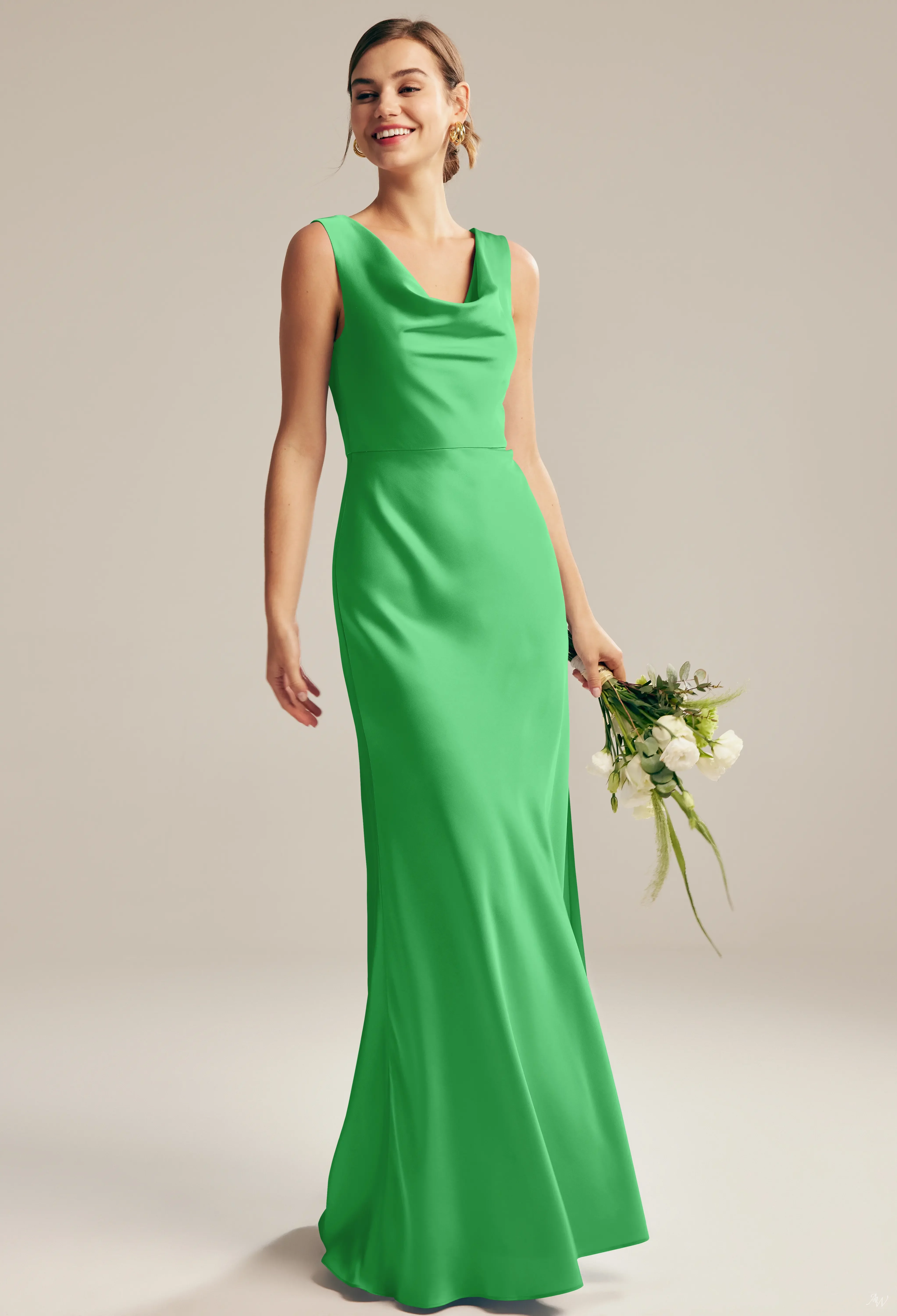 jasmine green dress AW.Bridal Mermaid Cowl Neckline Floor Length Sleeveless Satin Long Bridesmaid Dresses Size 16 formal emerald green dress