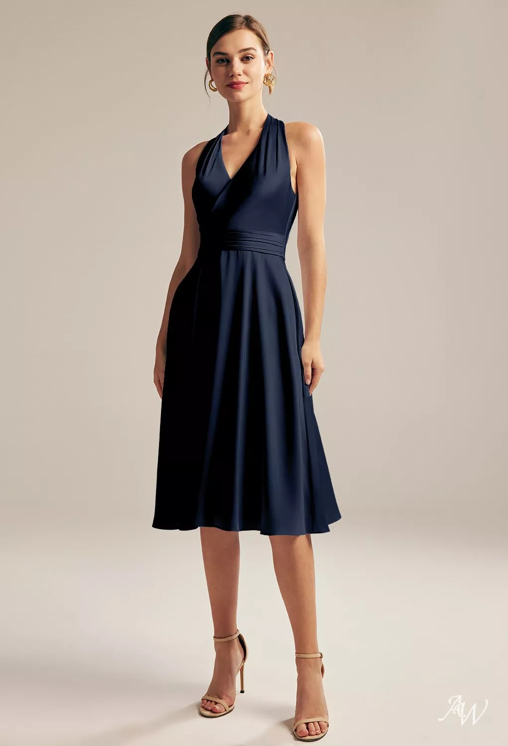 plus halter neck dress Plus Size Halter Neck Satin Maxi Dress in Navy 18 main image 0