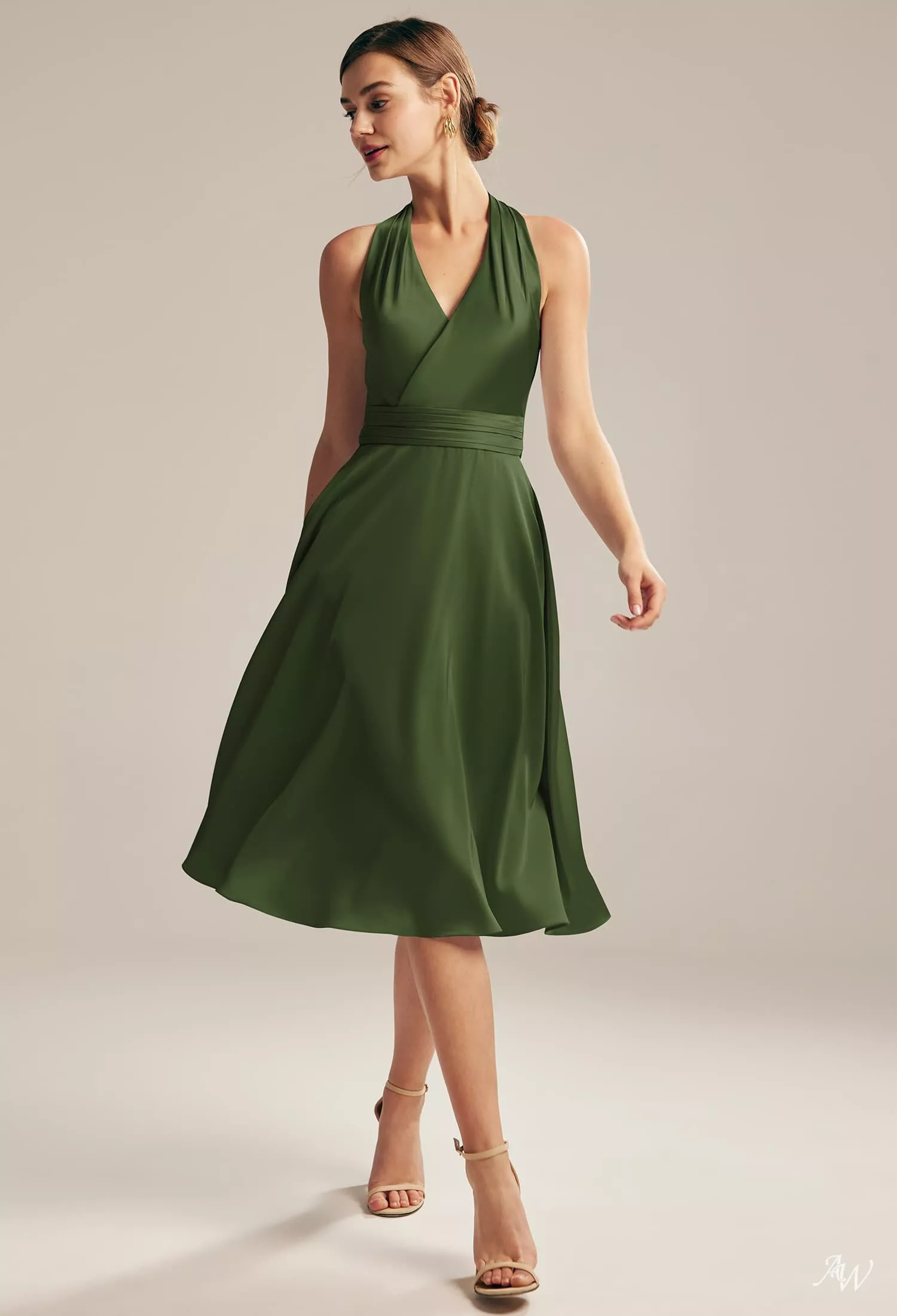 olive satin wrap dress Women's Satin Back Crepe Ruffle Wrap Midi Dress, Olive