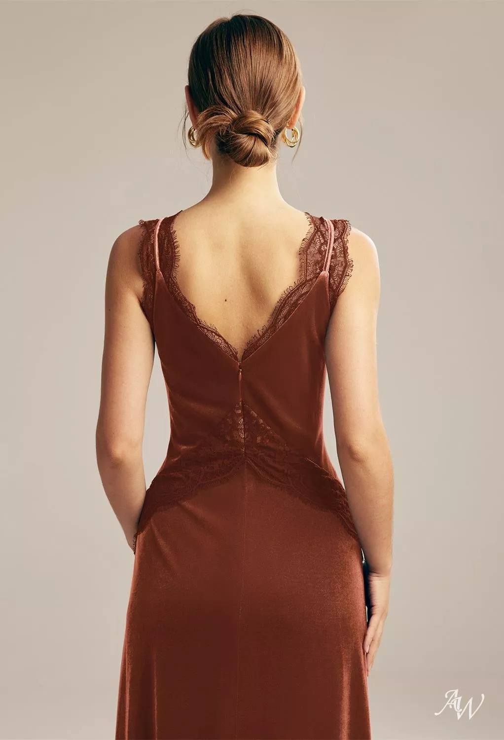 strapless open back dress V-Neck Acetate Satin Girl's Dress with Bow Burnt Orange – BABARONI UK main image 1