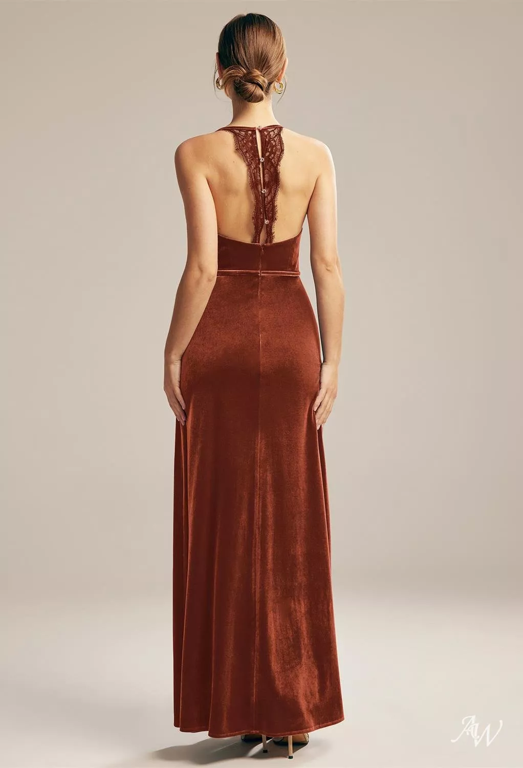 open lace back dress Rusty Burnt Orange Velvet Dress main image 0