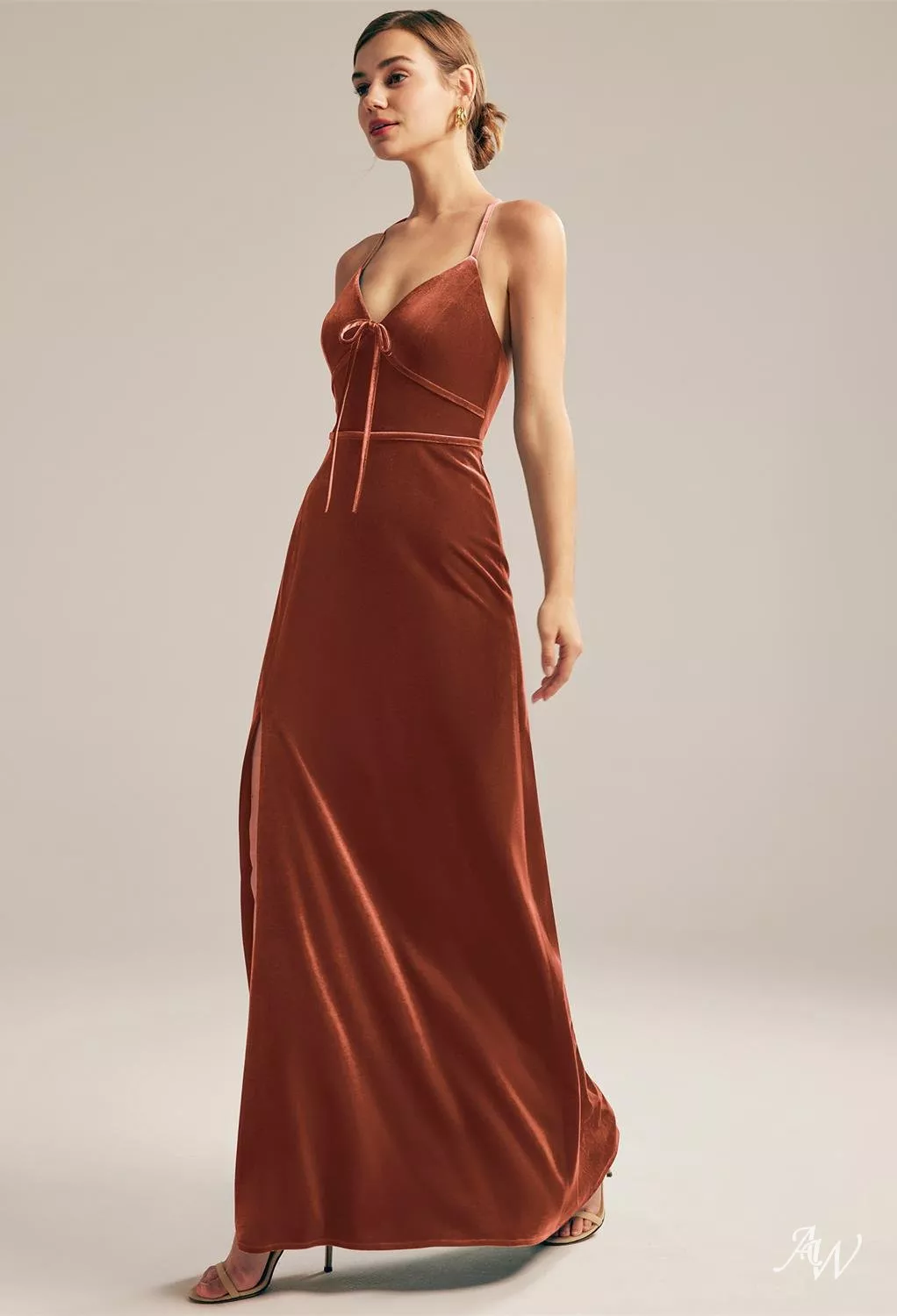 AW.Bridal A-line V-Neck Floor Length Sleeveless Cutout Long Bridesmaid Dresses Dress Burnt Orange Size 8