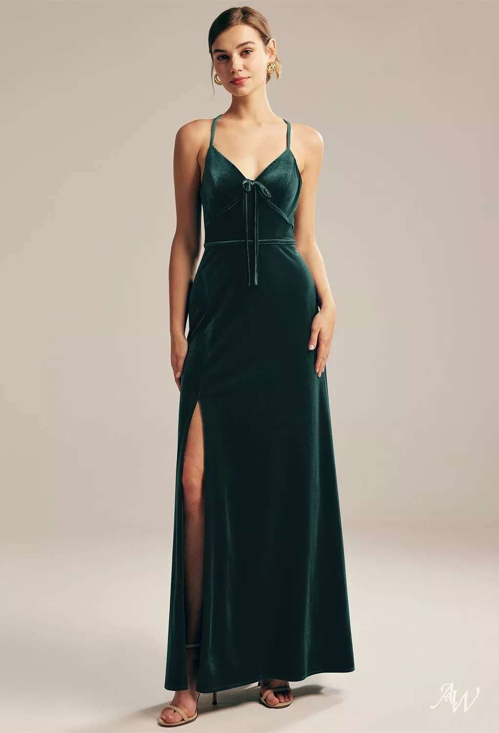 blue dress for baby girl V-Neck A-line Dark Green Bridesmaid Dress Rhinestone Waist Belt