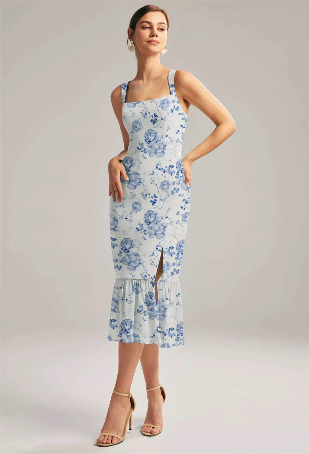 knee length dresses for ladies Provence Bloom Tiered Midi Dress Floral Pink