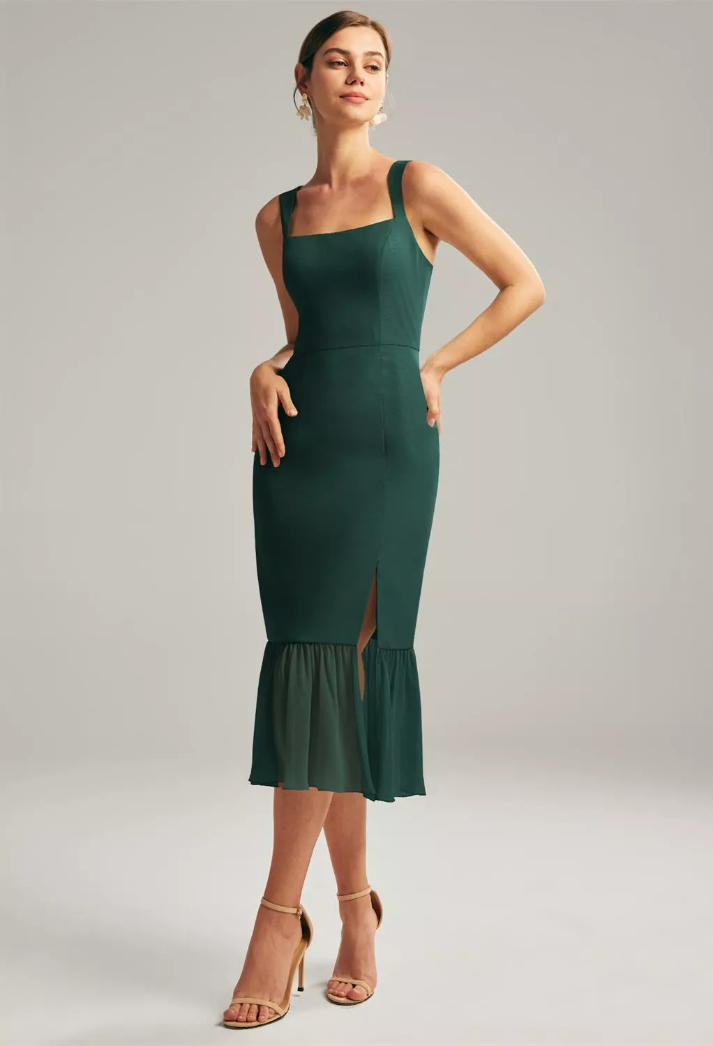 slim fit dress slacks In Your Sights Emerald Green Textured Midi Dress – Shop the Mint