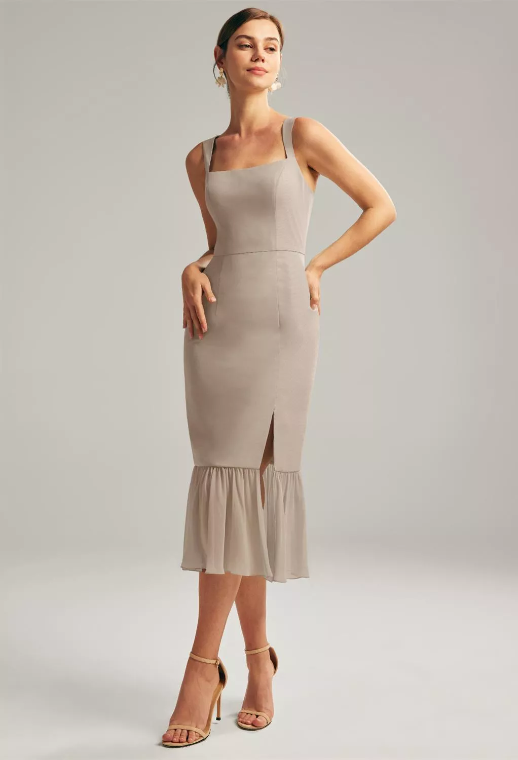 beige turtleneck dress Dreamy 70s Phase II California Beige Cottage Core Maxi Dress - Elegant