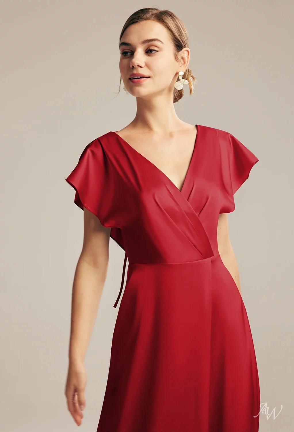 fitted lace wedding dress Cami Angel Sleeve Faux Wrap Dress Red main image 0