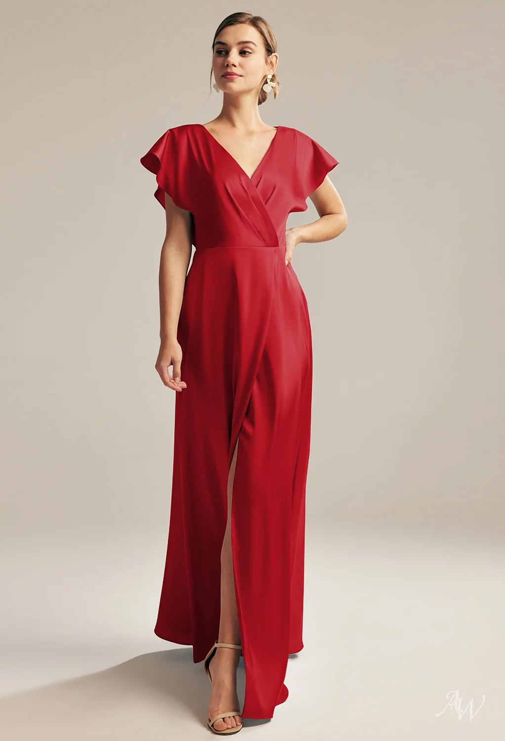 red wrap dresses Over Frill Hem Short Sleeve Midi Dress  AX Paris separate ribbon belt AW.Bridal A-line V-Neck Floor Length