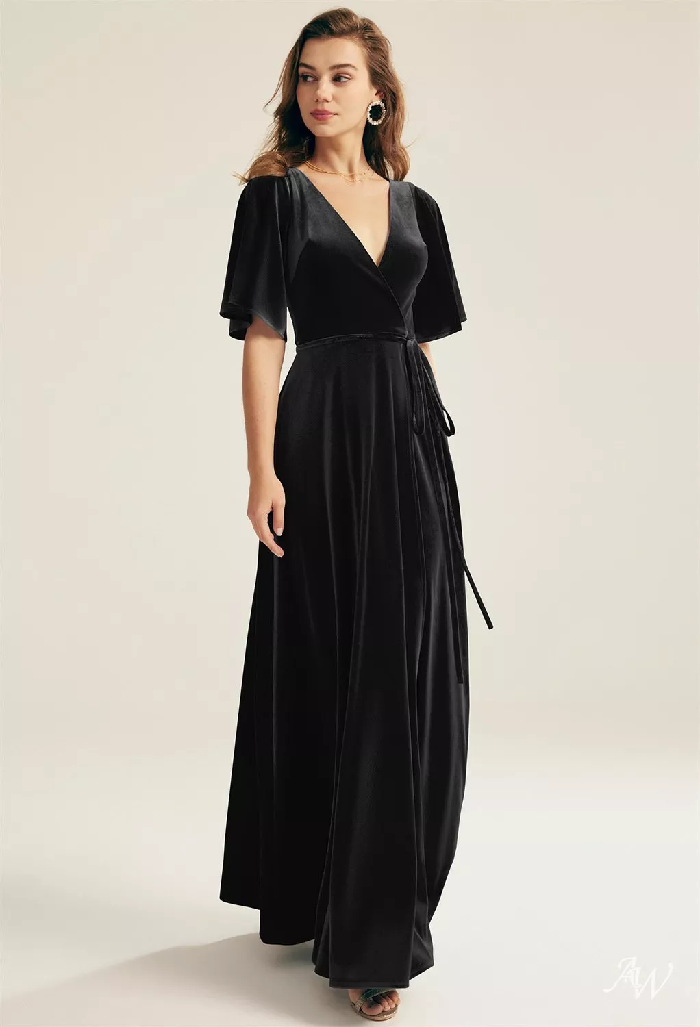 lulus wedding bridesmaid dresses V-Neck Elegant Pleats Short Sleeves Long Chiffon Bridesmaid Dresses main image 1