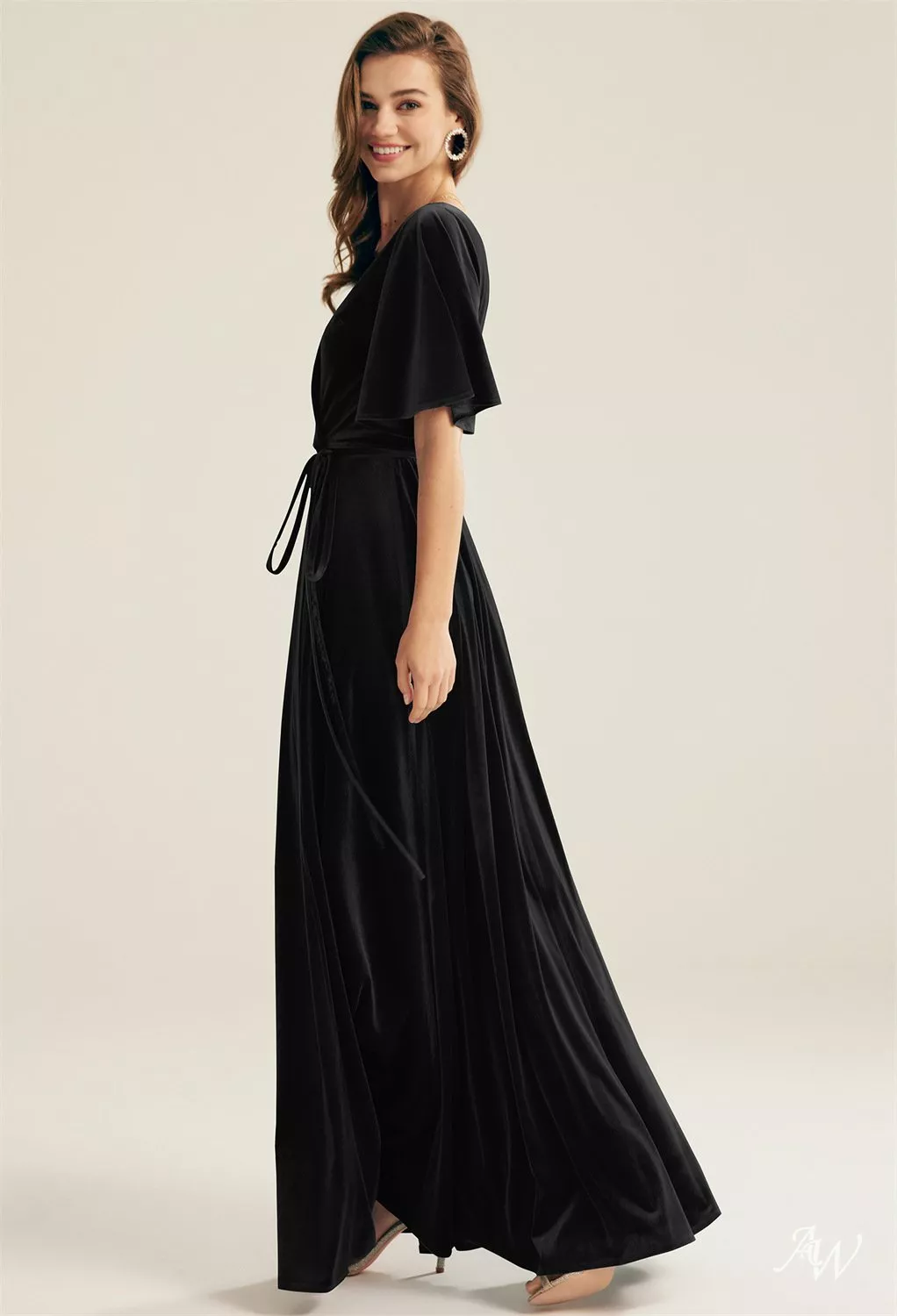 black short sleeve bridesmaid dress Coast Women's Honoured V Neck Angel Short Sleeve Satin Maxi Bridesmaid Dress in Black