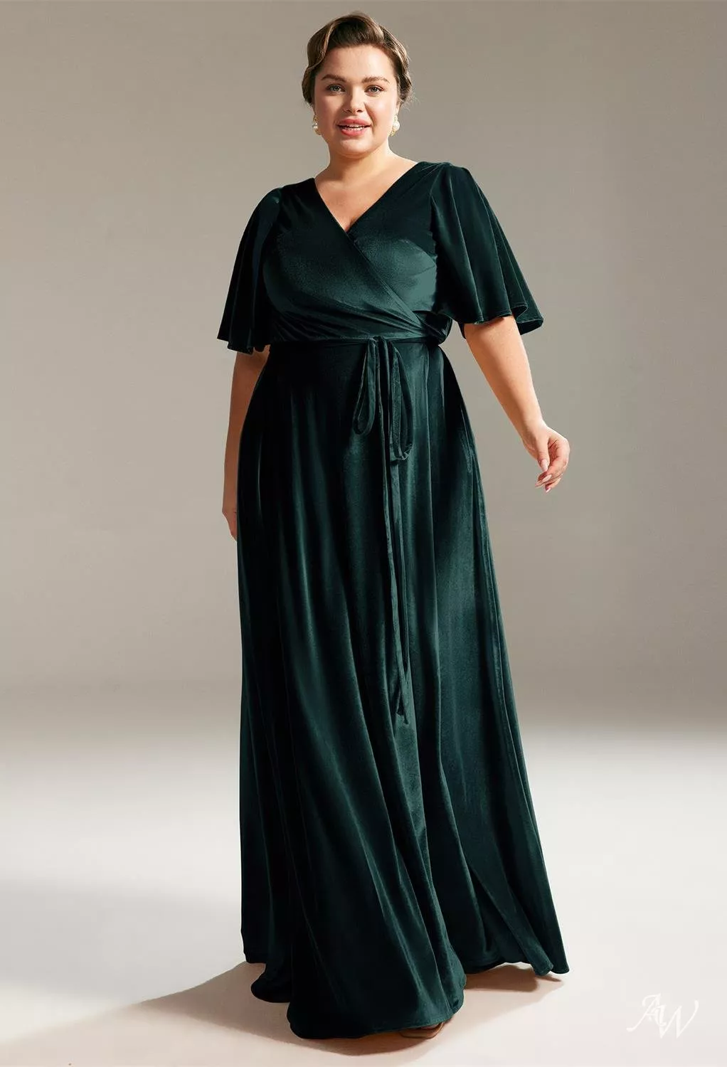 green emerald velvet dress Off the Shoulder Dark Green Long Bridesmaid Dress with Slit – FancyVestido main image 1