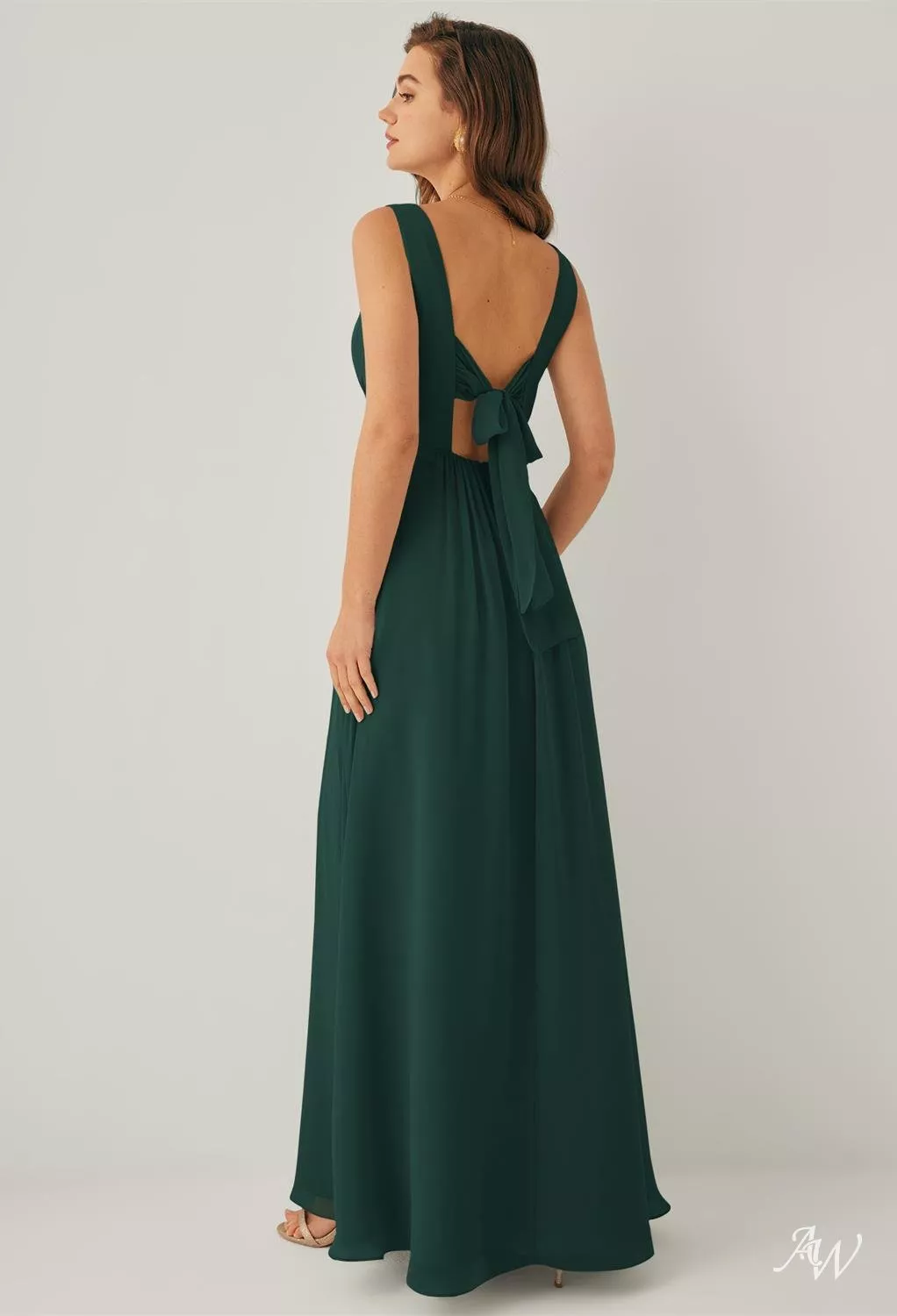 AW.Bridal A-line V-Neck Floor Length Sleeveless Chiffon Pleat Long Bridesmaid Dresses Dark Emerald Size 8