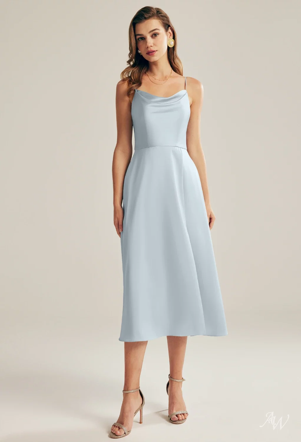 cowl neck tea length satin a line dress AW.Bridal A-line Neckline Sleeveless Spaghetti Straps Short Bridesmaid Dresses Baby Blue Size 8 Stacees Cowl Neck Tea-Length Farm Rio Size:30/32 perfect for a sophisticated