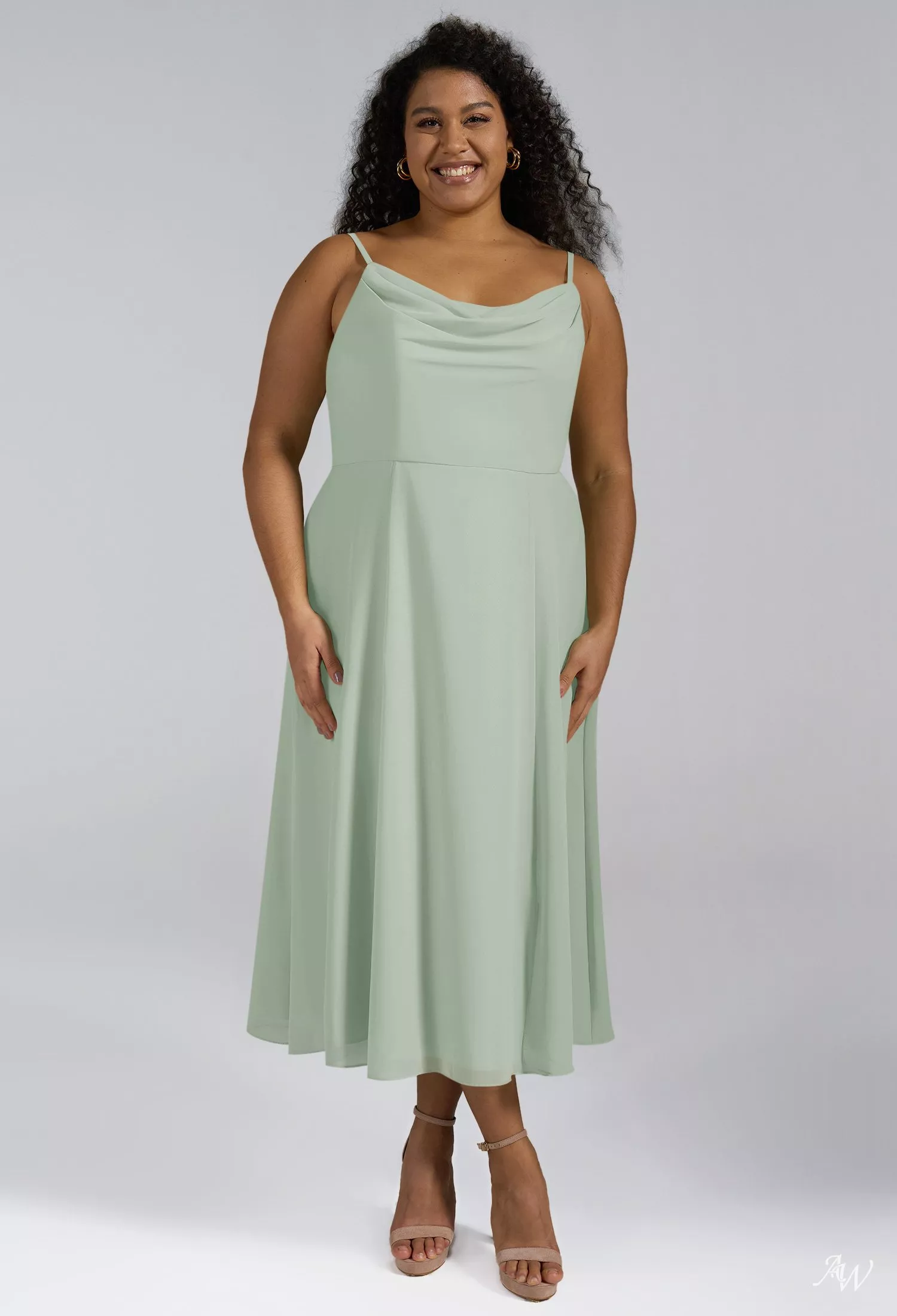 green emerald velvet dress Zapaka Women Dusty Sage Long Plus Size Bridesmaid Dress with Slit Halter Chiffon A Line Wedding Guest Dress, Dusty Sage / US26W main image 0