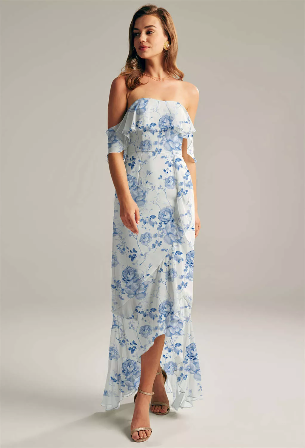 Blue Botanical Floral Wedding Guest Dresses | AW.Bridal
