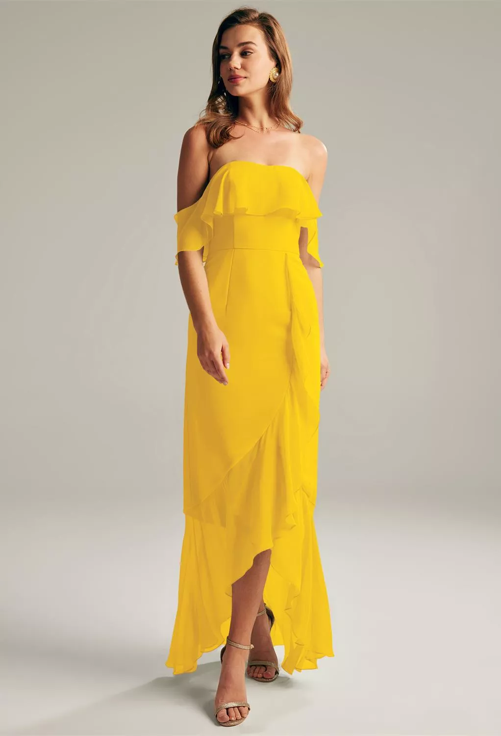 Maxi Dress Mustard Yellow Graduation Dress A Line V Neck Yellow Satin Long  Prom Dresses With