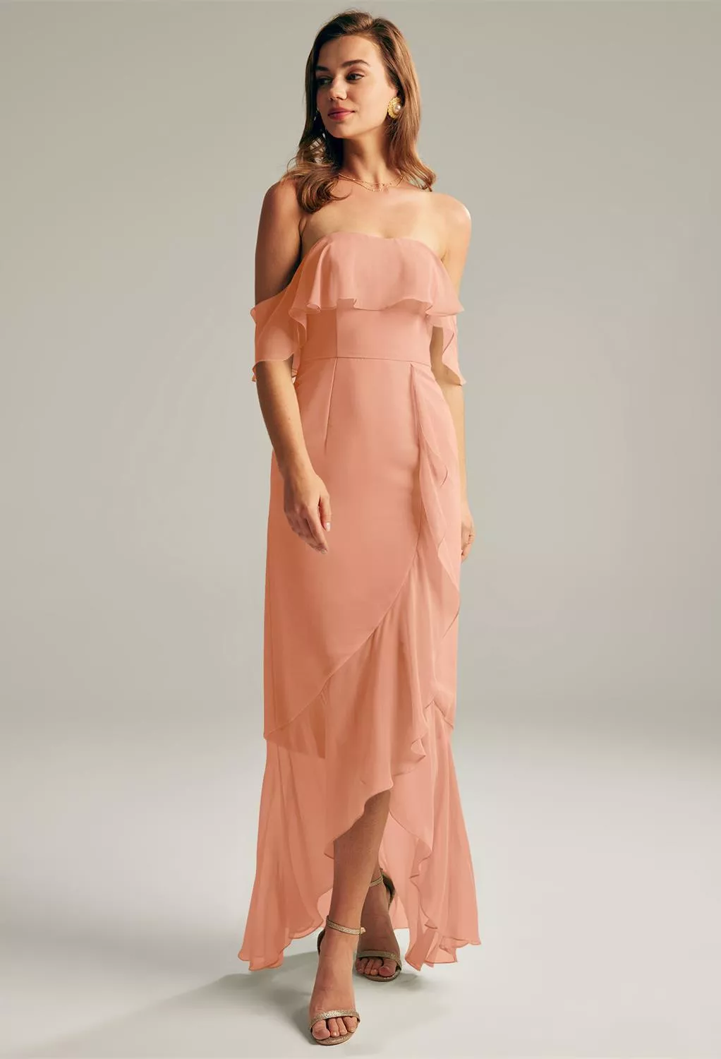 Peach Pink Floral Bridesmaid Dresses | AW.Bridal
