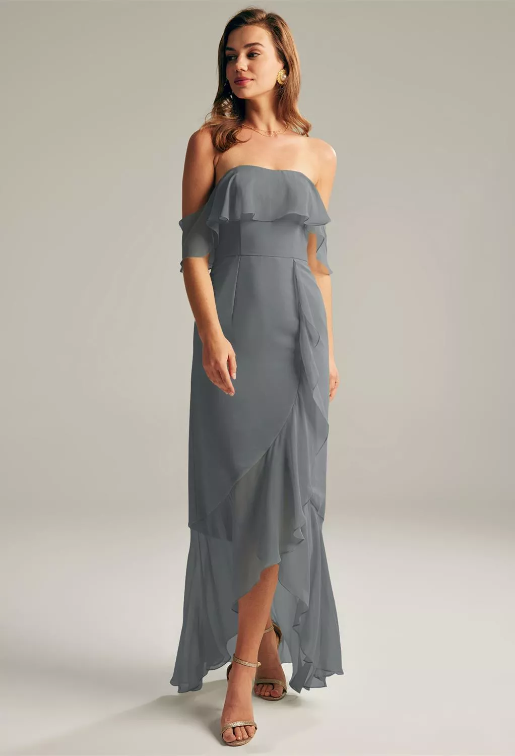 gray floral bridesmaid dress Wedtrend Women Wedding Party Dress Grey Floral A-Line Deep V Neck  Floor-Length Bridesmaid Dress with Split Front – WEDTREND main image 0