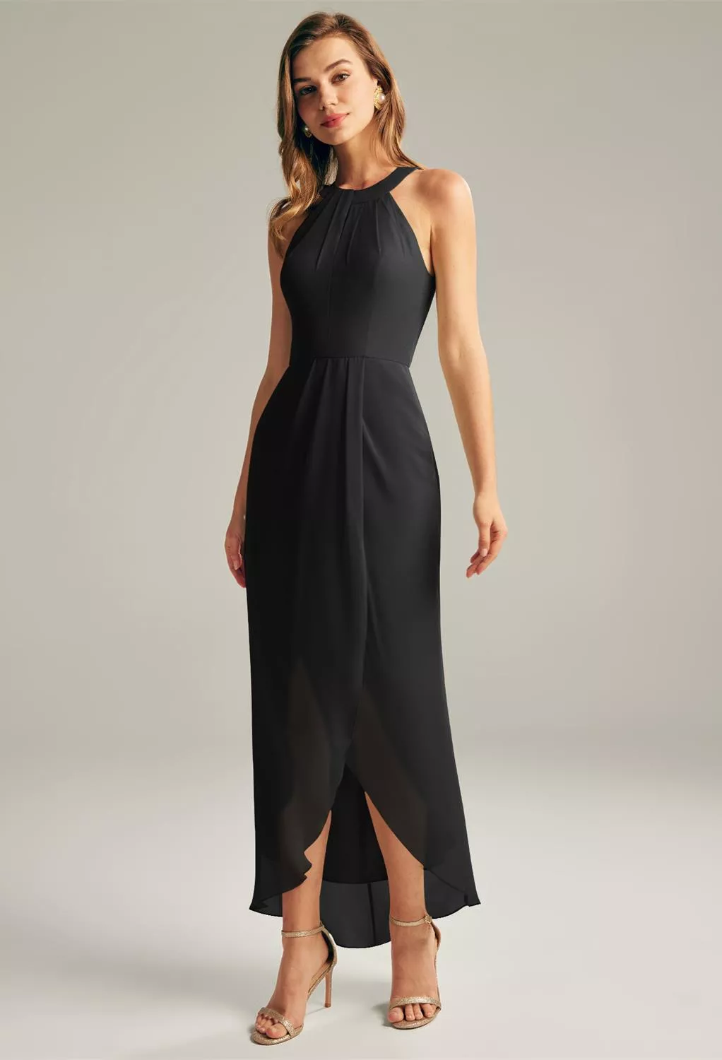 white christmas dresses Elegant V Neck Black Chiffon A Line Wedding Guest Dress