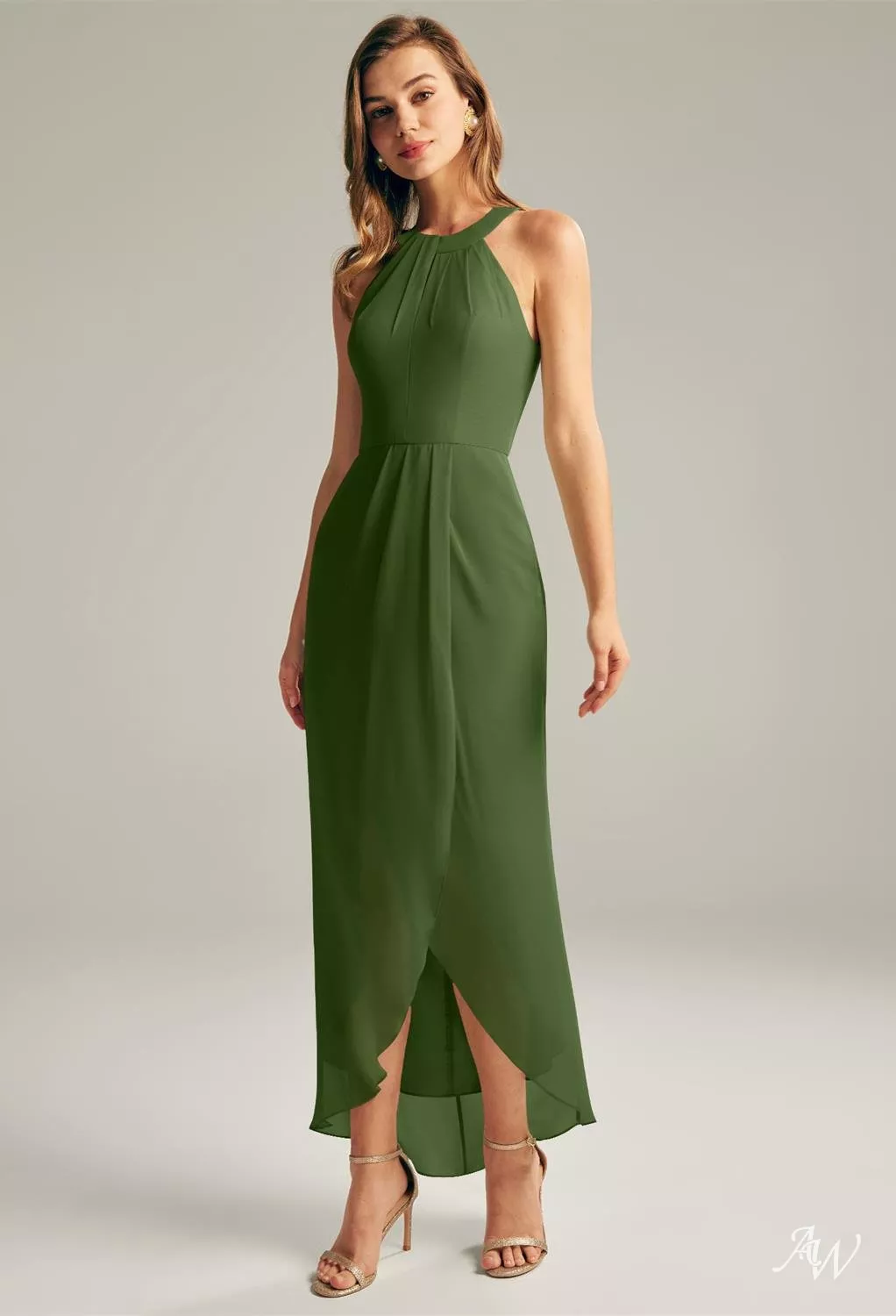 slim fit dress slacks Pinkblush Olive Pleated Maternity Halter Dress Medium