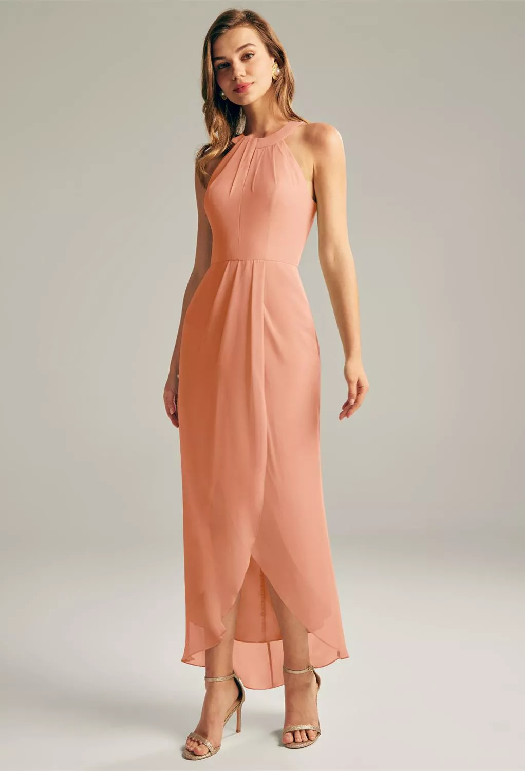 peach graduation dress Sexy Mermaid V-neck Side Slit Long Soft Satin Graduation Prom Dresses Online