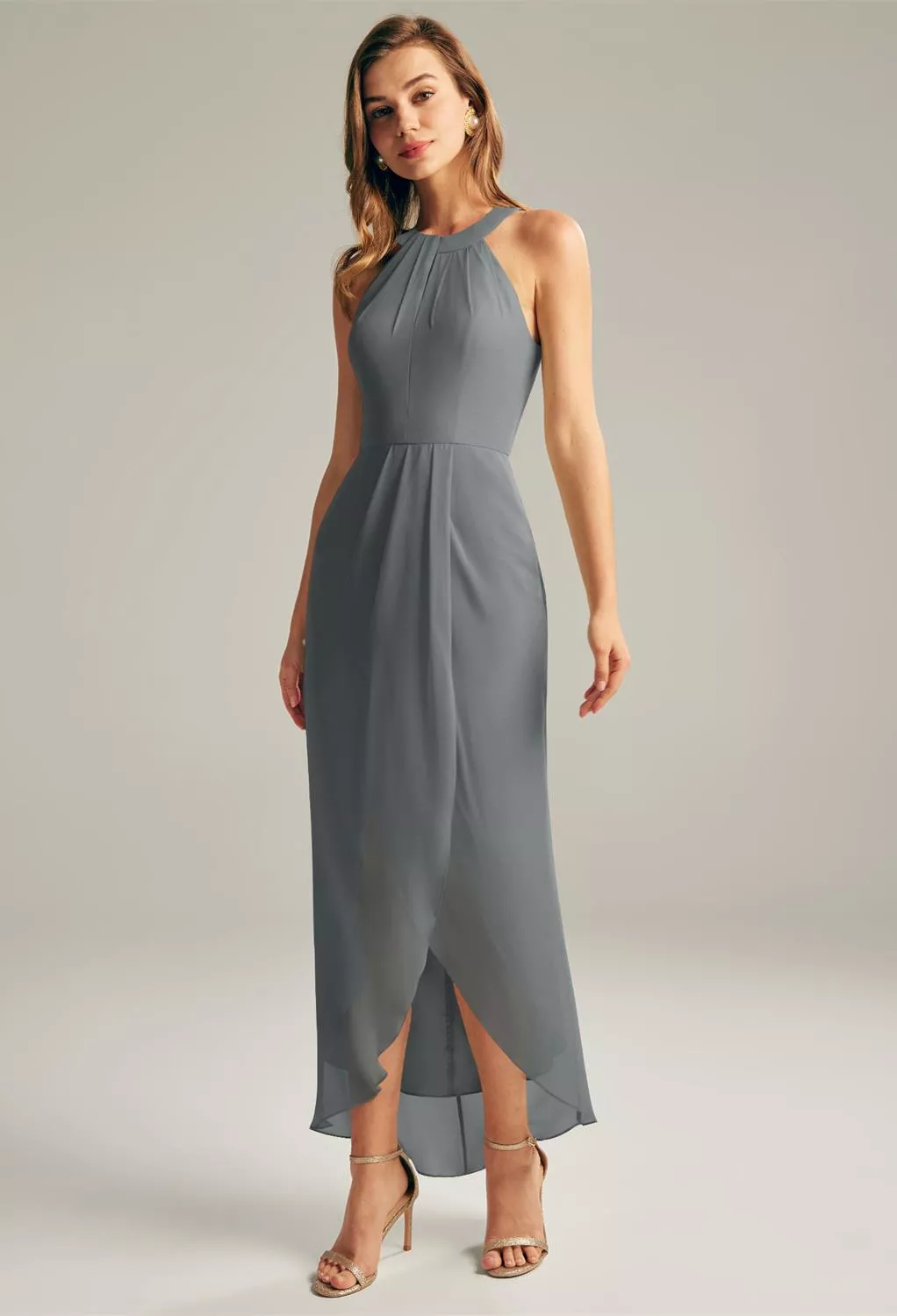 green emerald velvet dress Dark Grey Formal Dress One Shoulder Long Satin Wedding Guest Dress with Slit main image 0