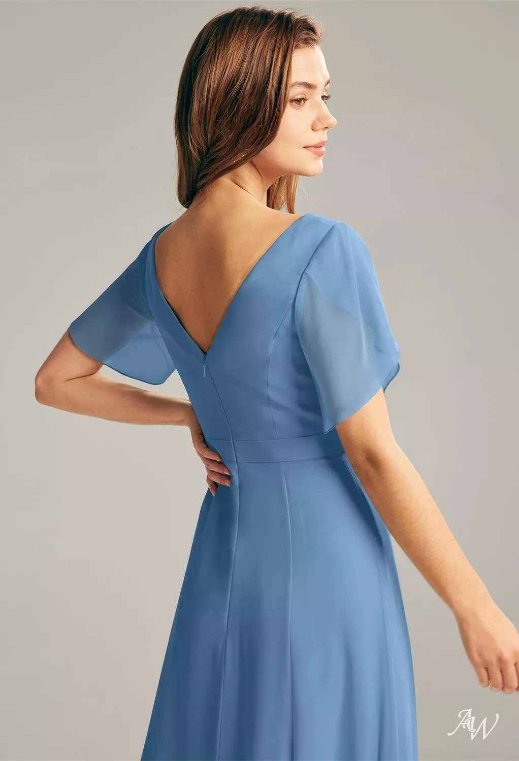 blue wrap bridesmaid dress Dusty Blue Wrap V-neck Spaghetti Straps Chiffon Bridesmaid Dress