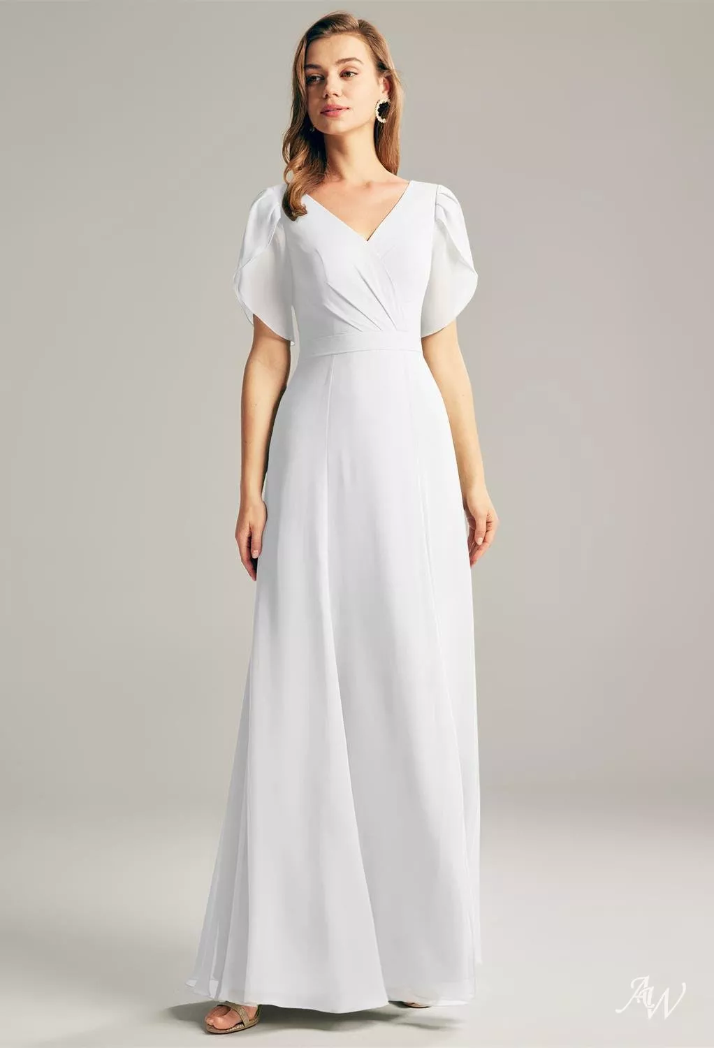 white christmas dresses Ever-Pretty Chiffon Pleated V-Neck Maxi Bridesmaid Dress in Sage with Flutter Sleeve main image 1