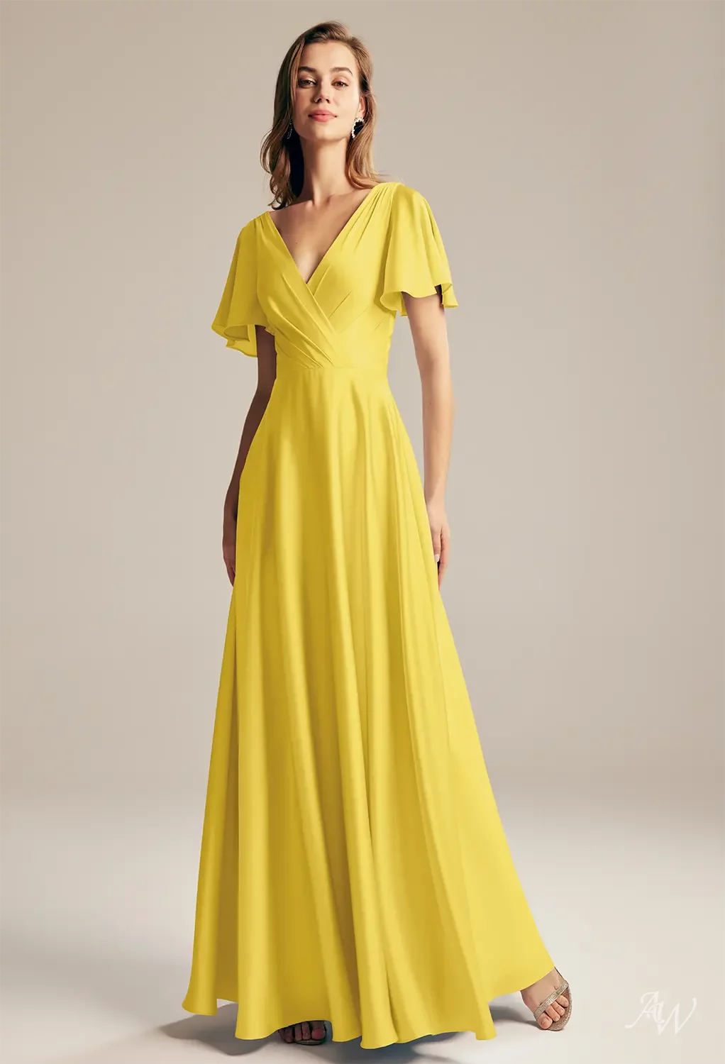 daffodil bridesmaid dresses AW Furst Satin Charmeuse Eldred Cotton Day Dress v-neck kaftan Bed Size:Queen Chiffon Hemline