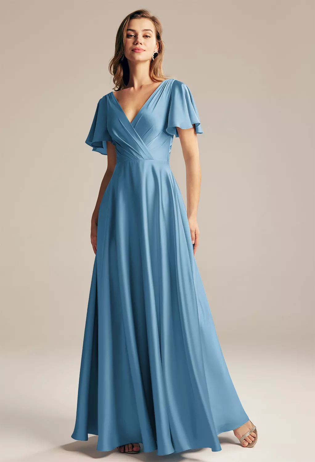 ink blue dress color Ink Blue Satin Bridesmaid Dress – Brydealo main image 0