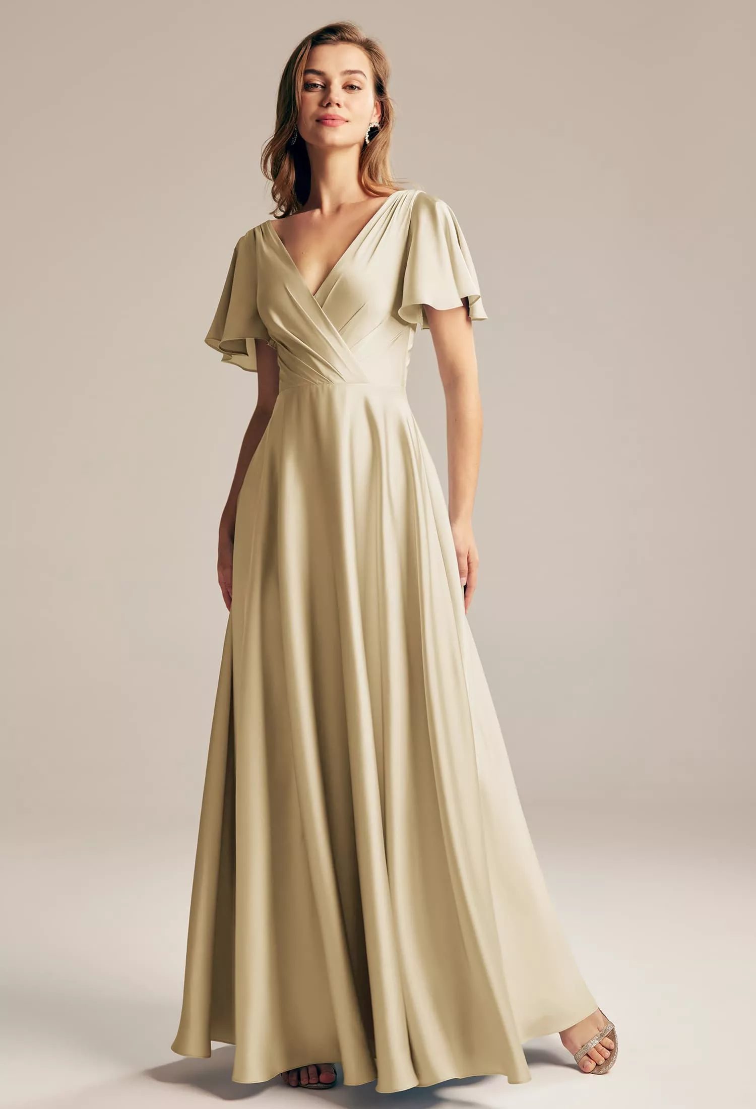 green emerald velvet dress Wedtrend Women Stylish Yellow Bridesmaid Dress with Flower A Line Halter Pleated Long Wedding Party Guest Dress, Champagne / US10 main image 1