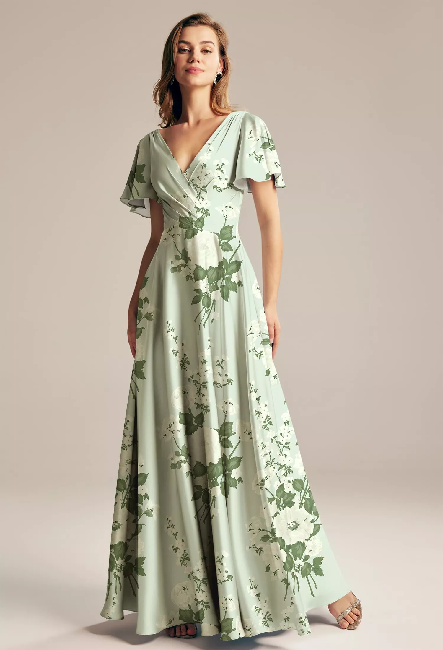 moss green floral dress Runway Designer Floral Old Moss Green Dress main image 1