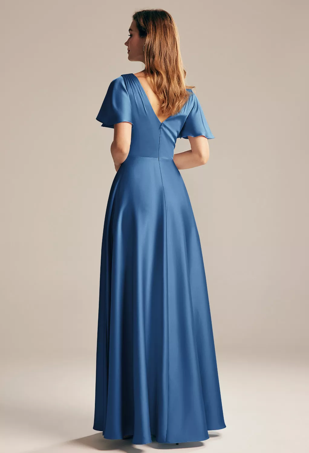 bridesmaid dresses niagara Lace-Up High Slit Satin Off Shoulder Bridesmaid Dress