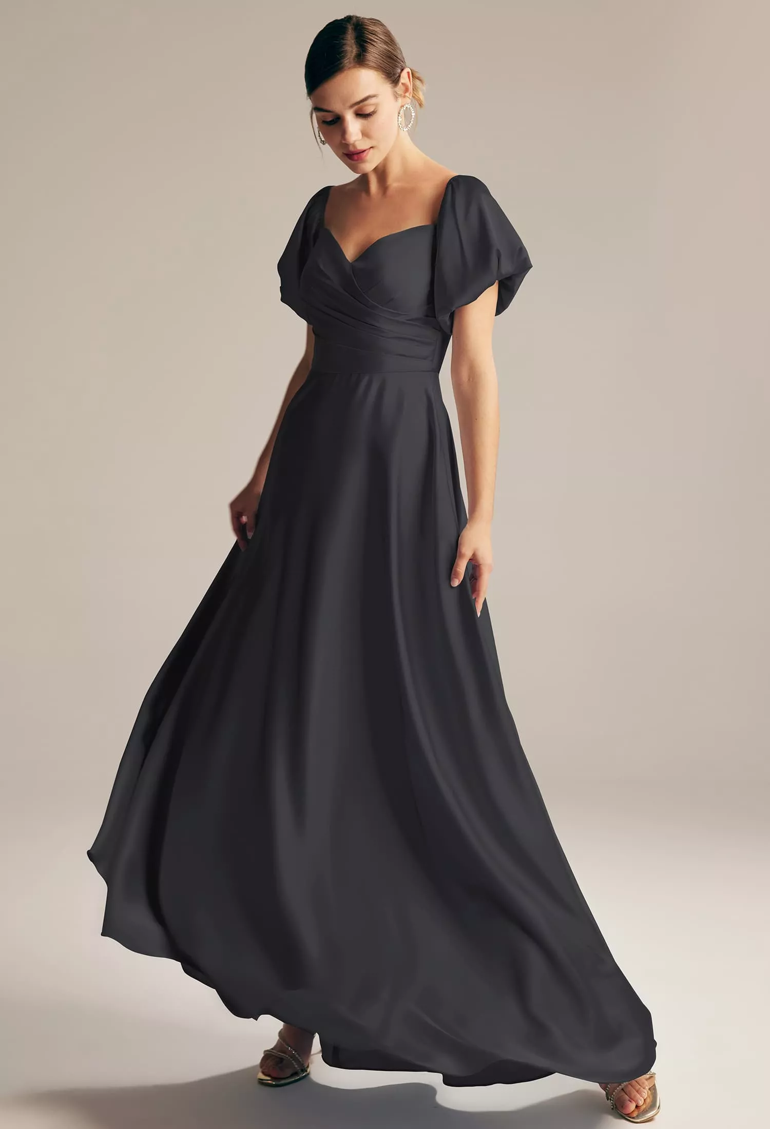 Black Metallic, Black Satin Maternity Bridesmaid Dresses | AW.Bridal