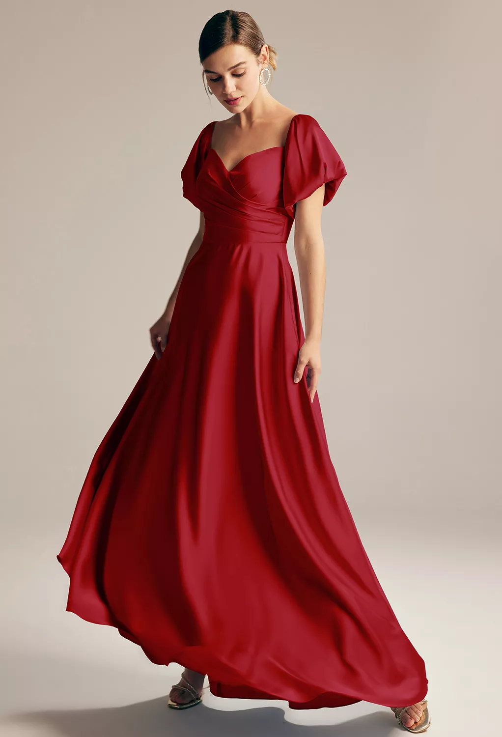 Deep Claret, Puff Sleeves Bridesmaid Dresses
